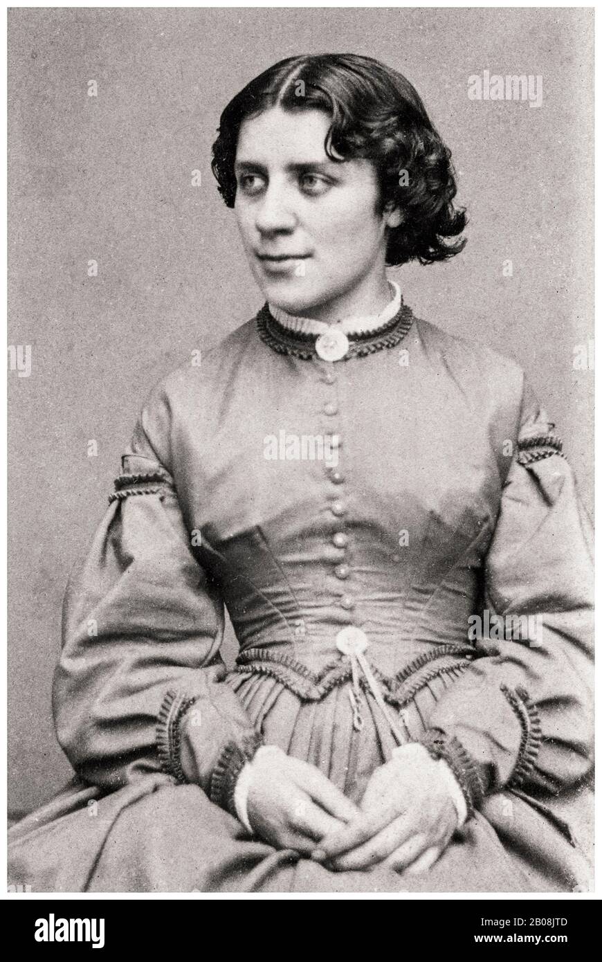 Anna Elizabeth Dickinson (1842-1932), difensore dei diritti civili delle donne, abolizionista, ritratto fotografico di Mathew B. Brady, circa 1863 Foto Stock