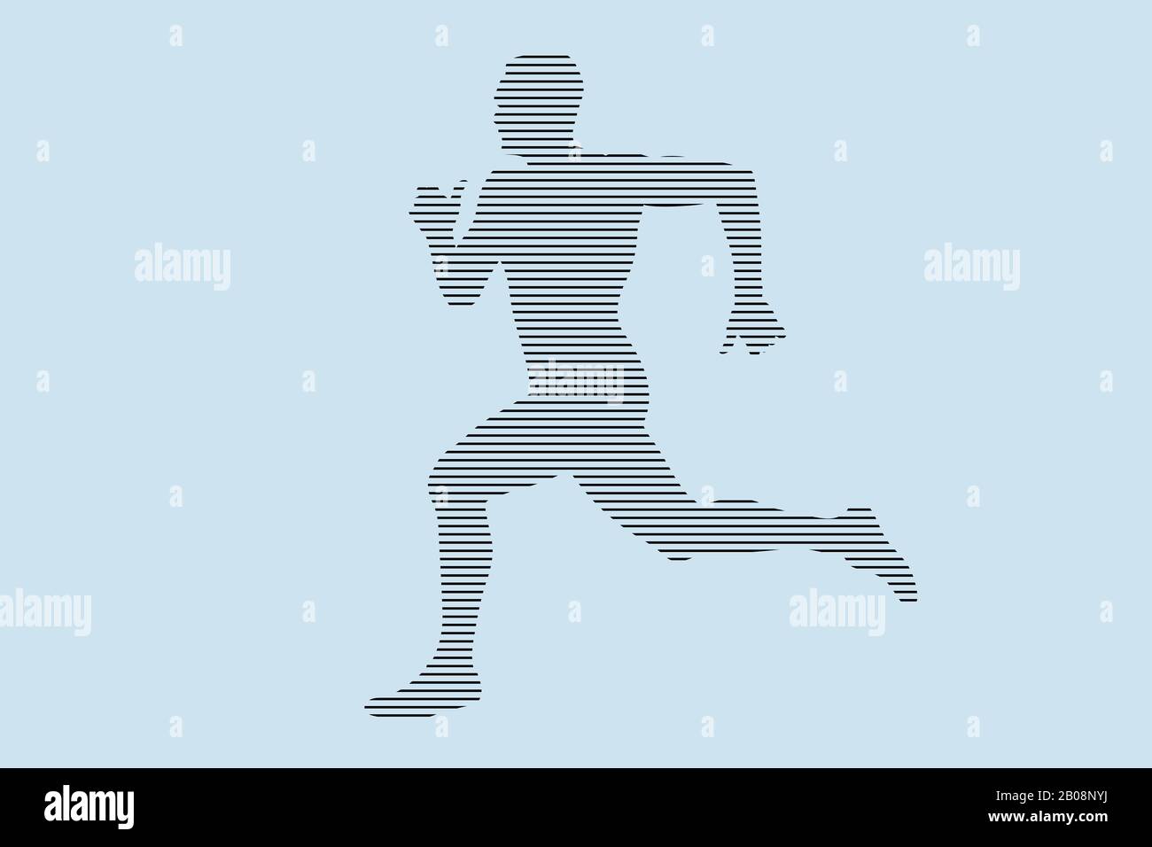 profilo da running man rinter con linee nere su sfondo blu Foto Stock