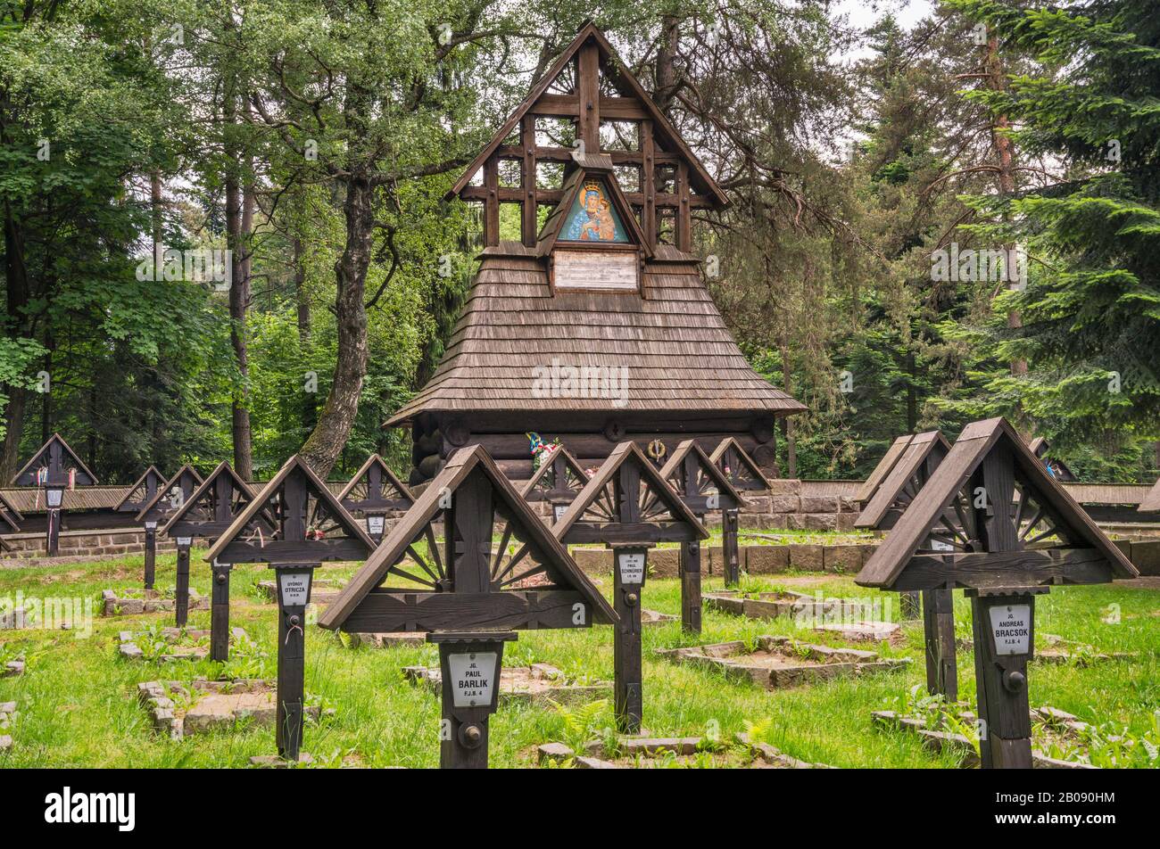 60, tombe di soldati dell'esercito austro-ungarico, uccisi nel 1915, al Passo Malastowska vicino al villaggio di Malastow, Malopolska Polonia Foto Stock
