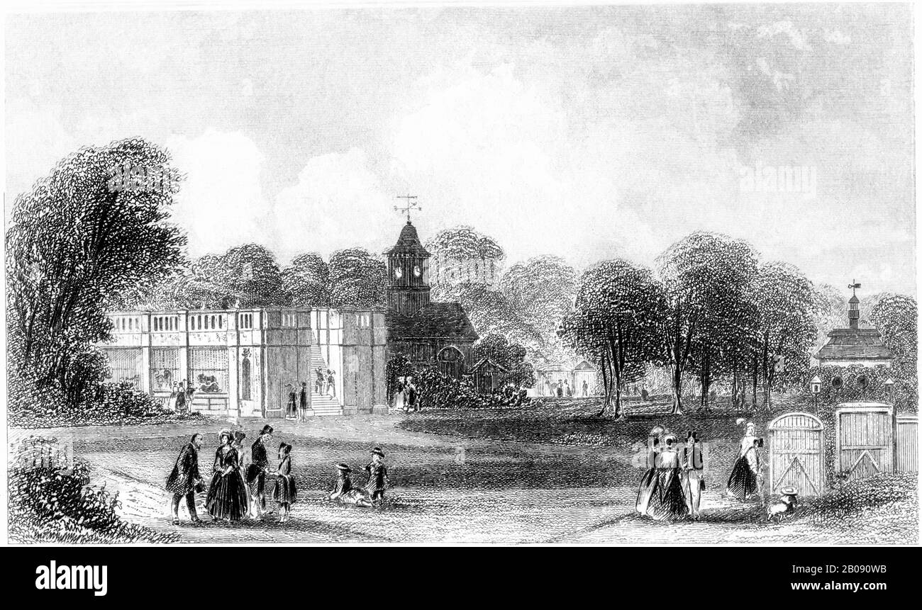Un'incisione del Zoological Gardens Regents Park, Londra scannerizzata ad alta risoluzione da un libro stampato nel 1851. Creduto copyright libero. Foto Stock
