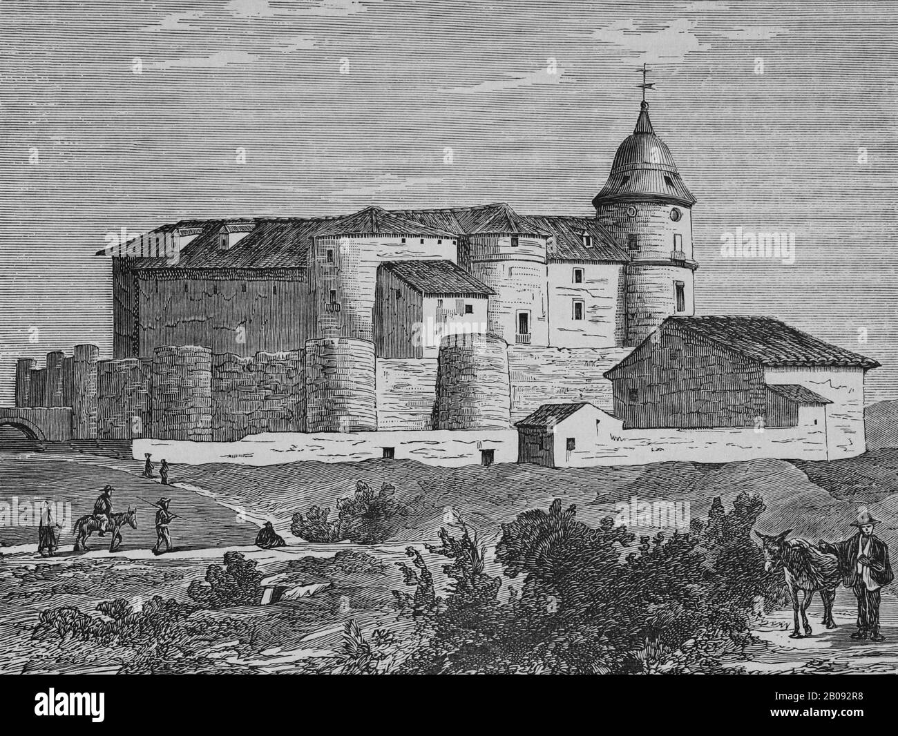 Spagna, provincia di Valladolid. Castello dell'Archivio di Simancas. Fu costruita nei secoli 15th, 16th e 17 dagli Ammirali di Castiglia, la famiglia Enriquez. Incisione di Sierra, 19th secolo. Cronica General de España, Historia Ilustrada y Descriptiva de sus Provincias. Asturie e Leon. Foto Stock