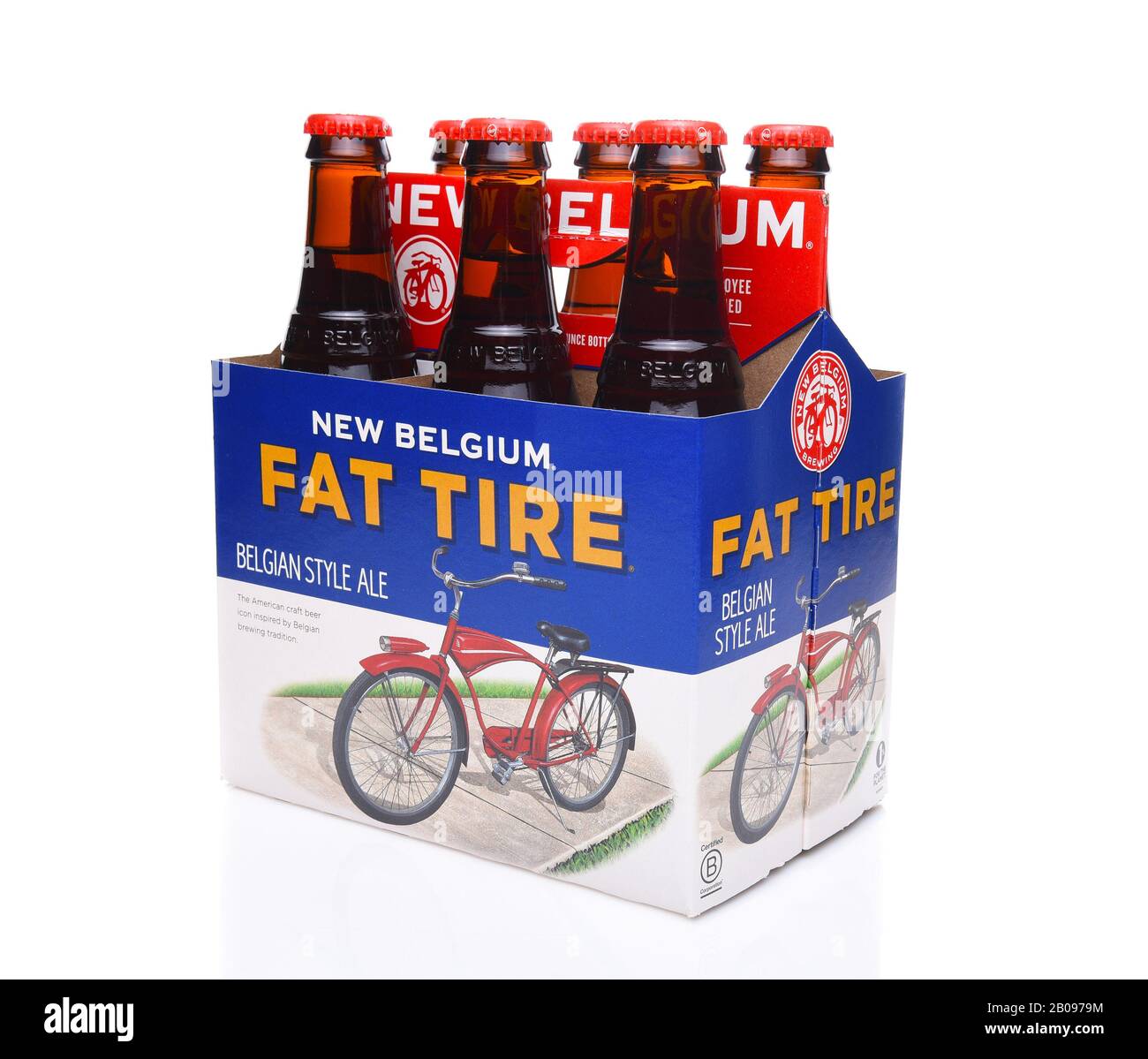 Irvine, CALIFORNIA - 14 dicembre 2017: Pneumatico grasso ambra Ale. Confezione Da 6 Di Grasso Tyre Amber Ale Della New Belgium Brewing Company, Di Fort Collins, Colora Foto Stock