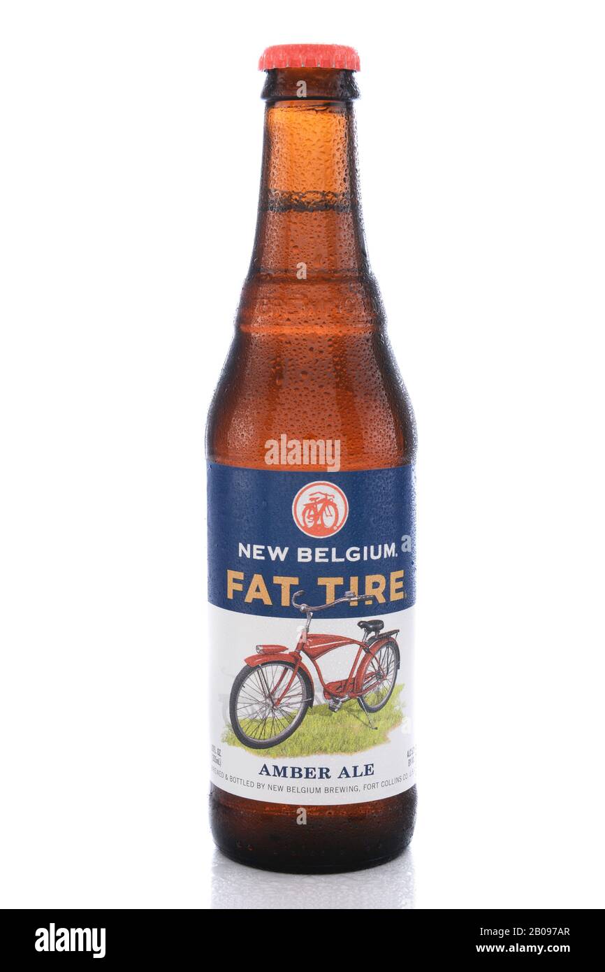 Irvine, CA - 14 GIUGNO 2015: Pneumatico grasso ambra Ale. Una bottiglia singola di Grasso Tyre Amber Ale della New Belgium Brewing Company, di Fort Collins, Colorado. Foto Stock