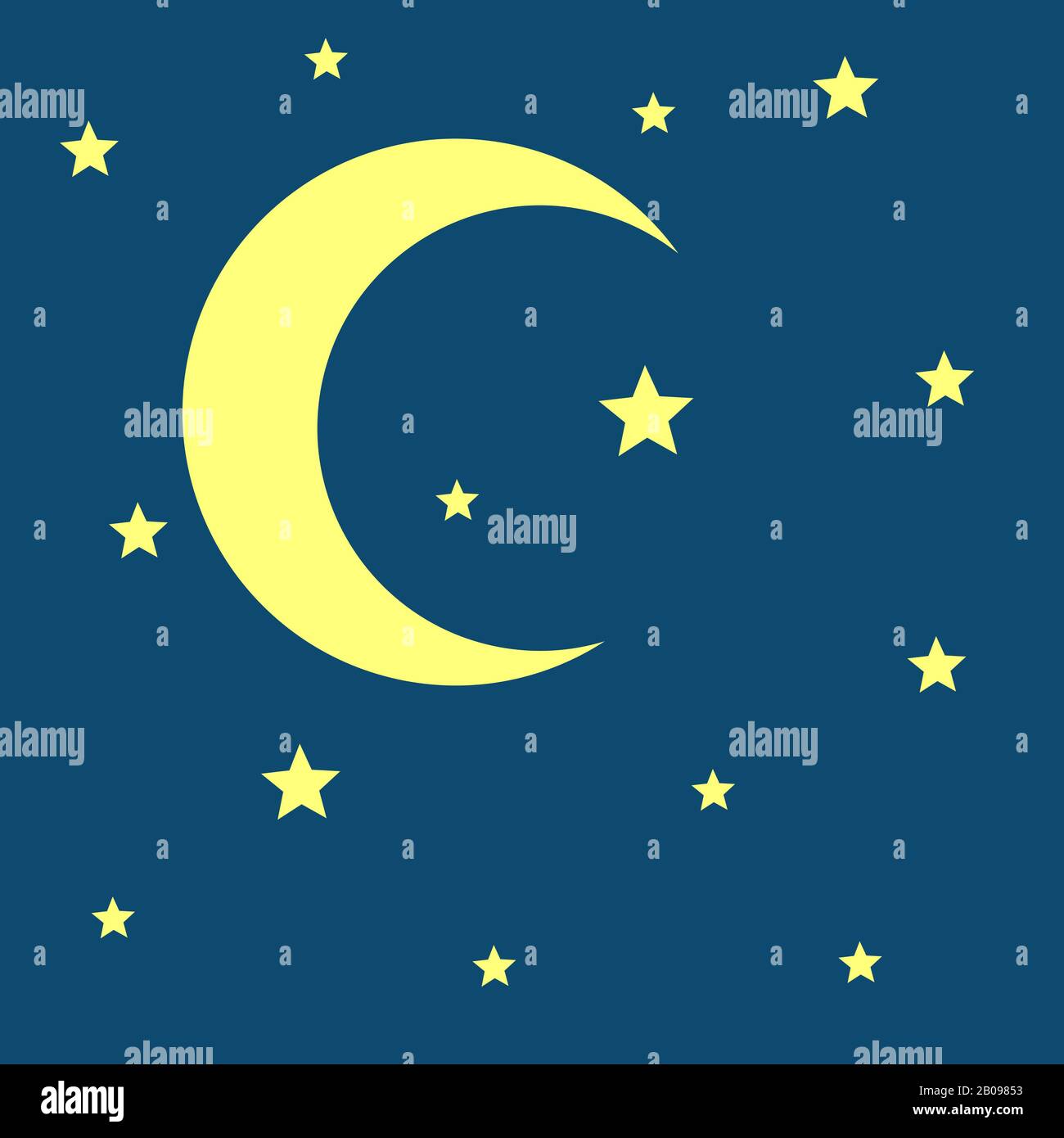 Vettore mezzaluna luna e stelle notte icona. Illustrazione della natura al chiaro di luna Illustrazione Vettoriale
