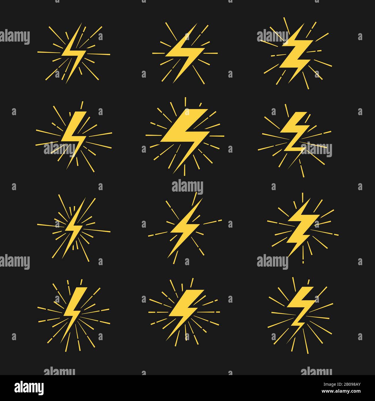 Set di icone vettoriali Lightning Bolts. Illustrazione della potenza di fulmini e fulmini Illustrazione Vettoriale