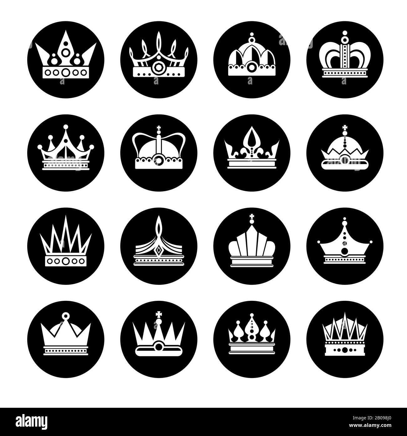 Icone vettore corone reali set. Illustrazione della collezione Black White Crown Illustrazione Vettoriale