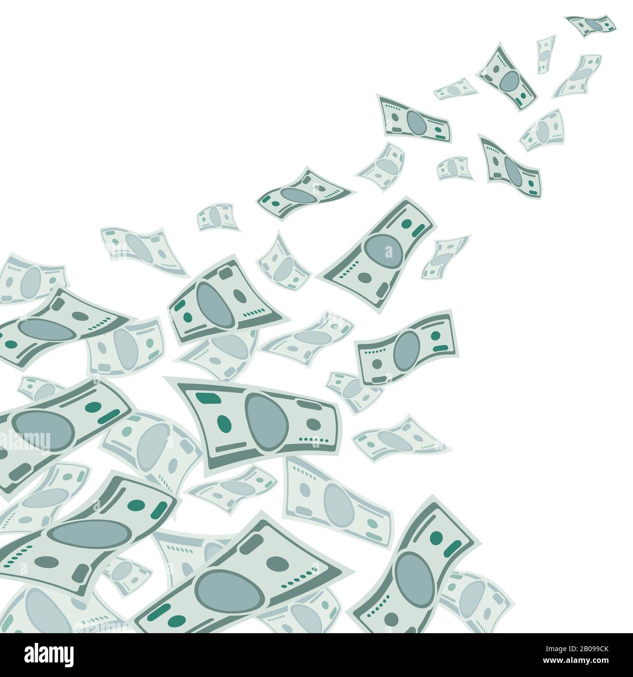 Il flusso di denaro, la moneta in calo in dollari isolato su bianco vettore illustrazione. Denaro volare, finanza reddito denaro illustrazione Illustrazione Vettoriale