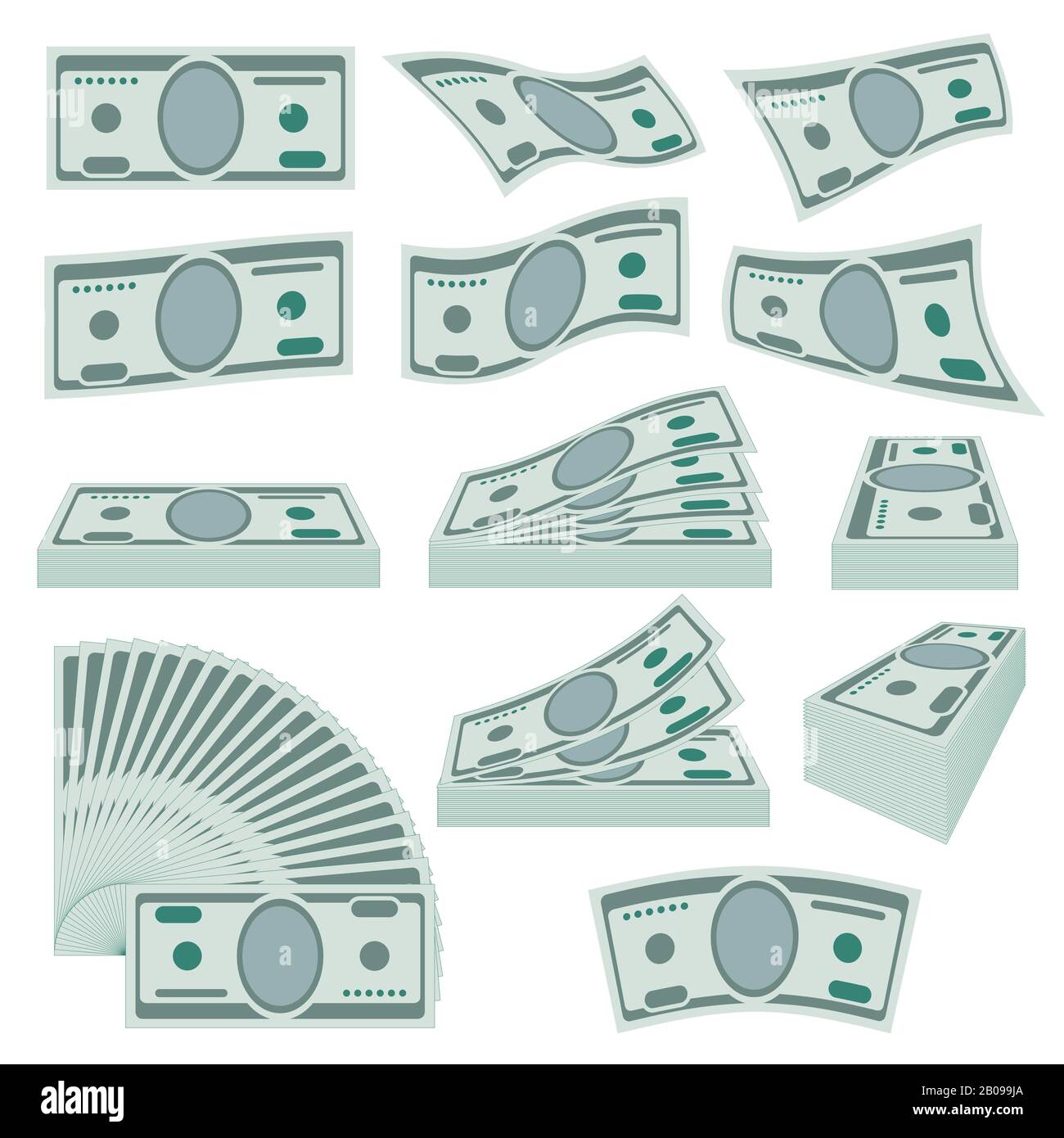 Dollari USA, pile di denaro vettore set. Carta da banconote, illustrazione valuta finanziaria denaro contante Illustrazione Vettoriale