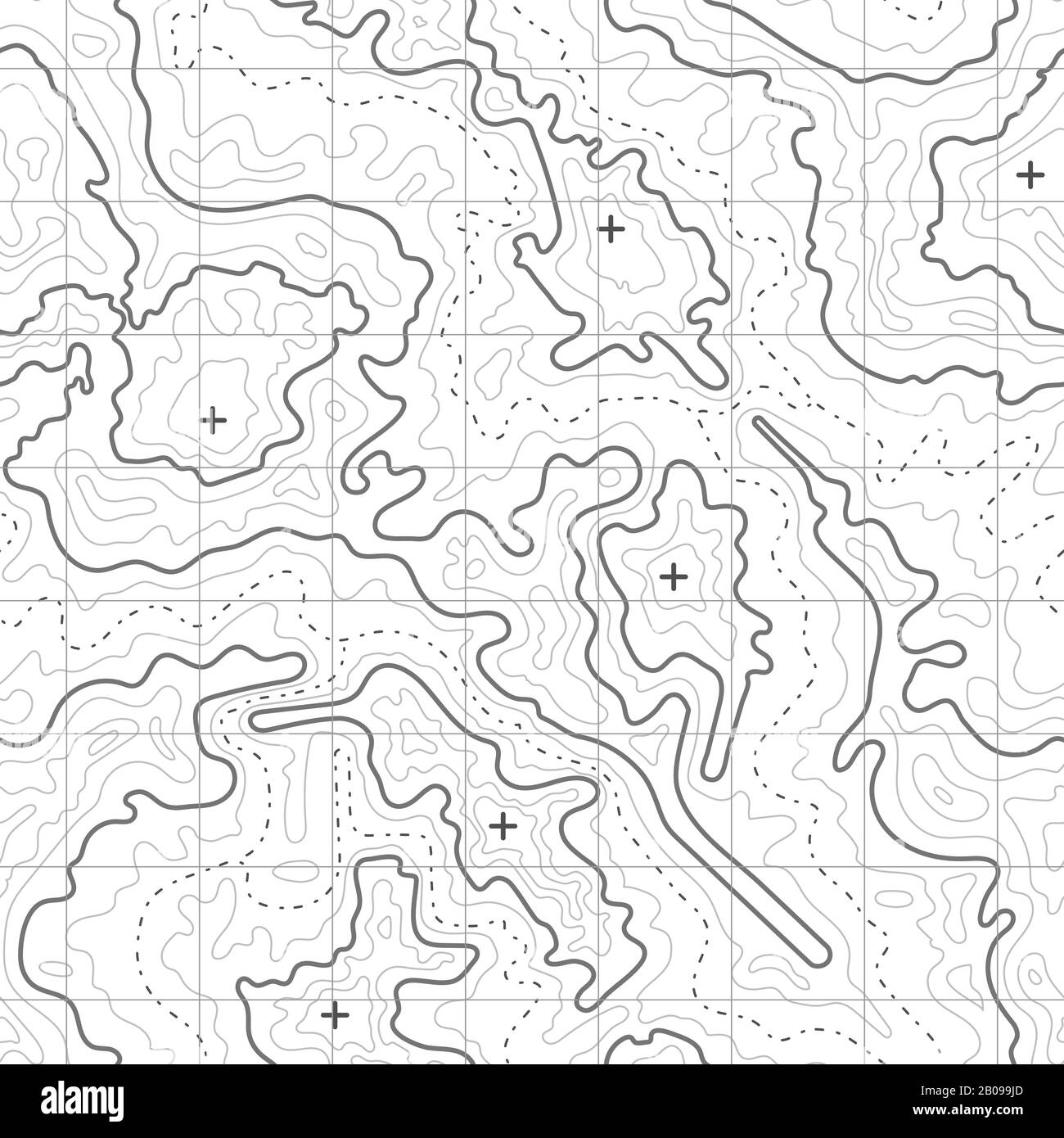 Mappa topografica sfondo vettoriale con trama di montagna e griglia. Mappa topografica per il viaggio, illustrazione del diagramma della mappa di rilievo Illustrazione Vettoriale