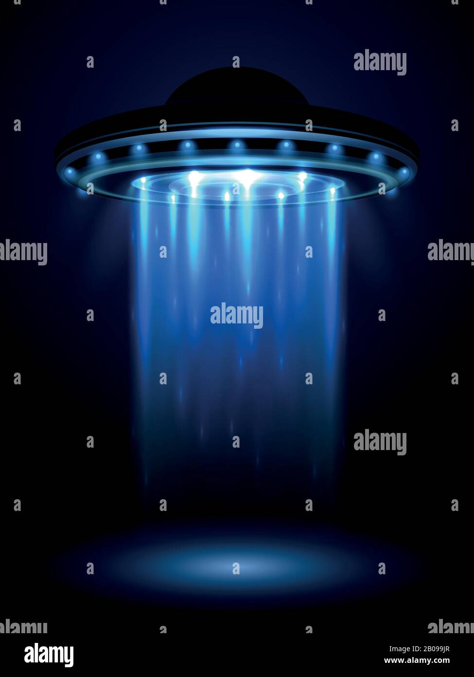 Alieni ufo, astronave interstellare illustrazione vettoriale. UFO in forma piatto o piattino, astronave interstellare ufo Illustrazione Vettoriale