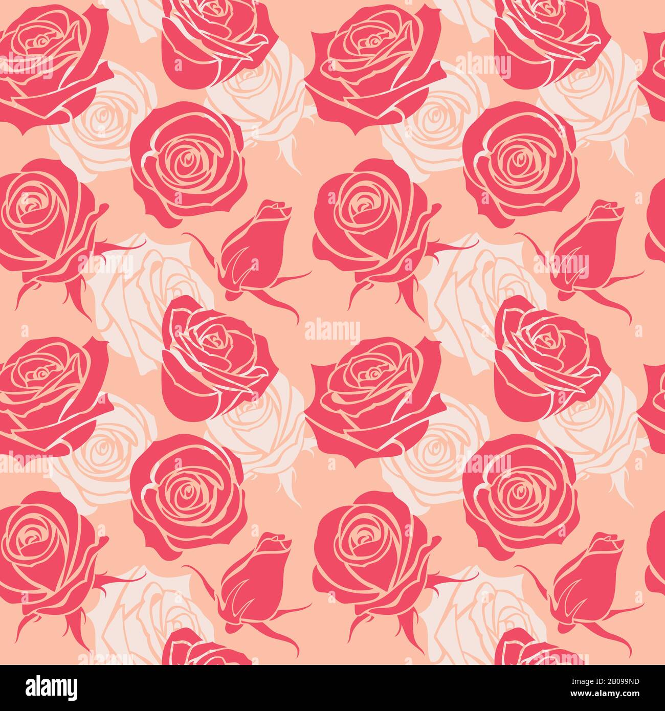 Disegno senza cuciture con rose. Vintage amore astratto vettore sfondo con rosa rosa, illustrazione di rose in fiore Illustrazione Vettoriale