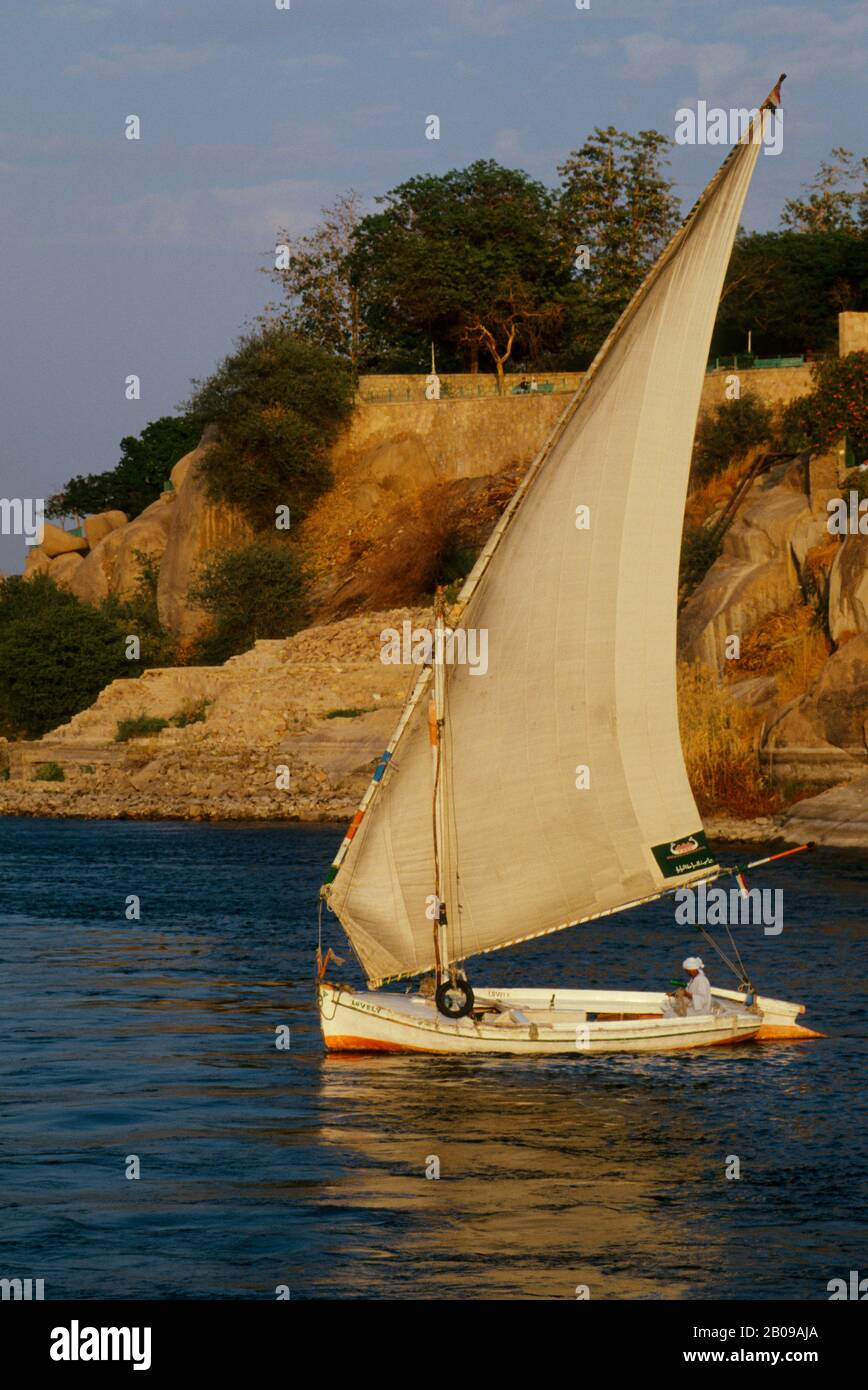 EGITTO, ASSUAN, FIUME NILO, FELUCCA, ISOLA ELEFANTINA Foto Stock