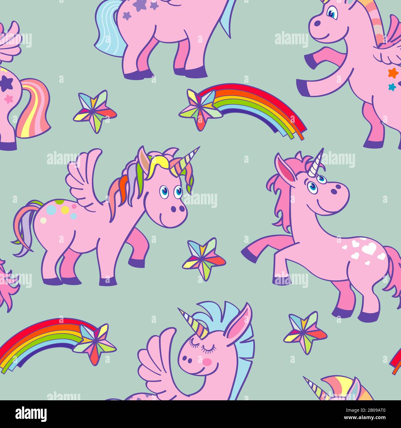 Disegno vettoriale a mano color pastello unicorni senza cuciture. Sfondo miracolo e fantasia illustrazione Illustrazione Vettoriale