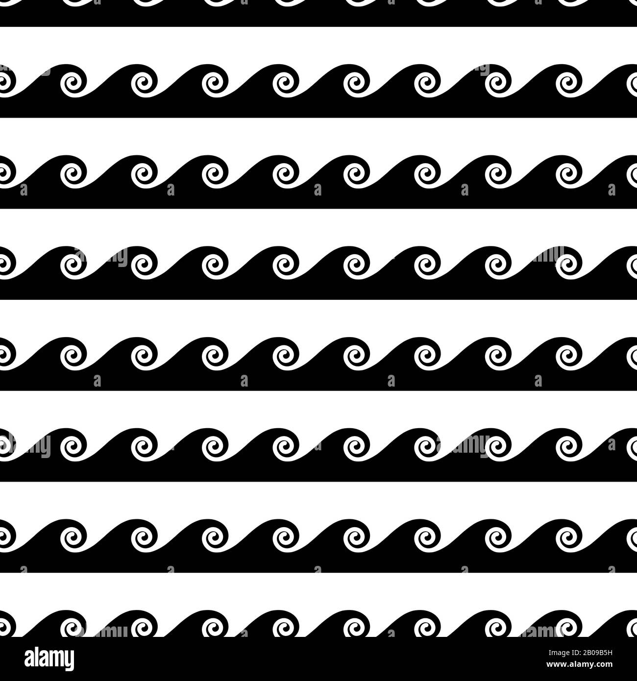 Forme d'onda vettoriali senza cuciture in bianco e nero. Immagine monocromatica sullo sfondo del mare Illustrazione Vettoriale