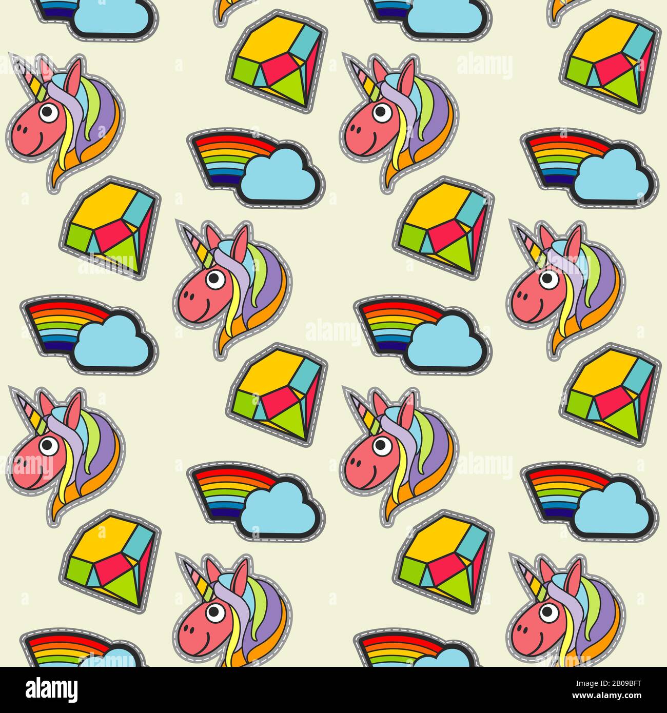 Pattern senza giunzioni di arcobaleni e arcobaleni Vector patch. Illustrazione di elementi comici divertenti Illustrazione Vettoriale