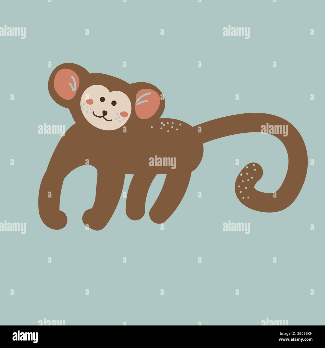 Carino cartone animato scimmia vettore infantile illustrazione. Illustrazione Vettoriale