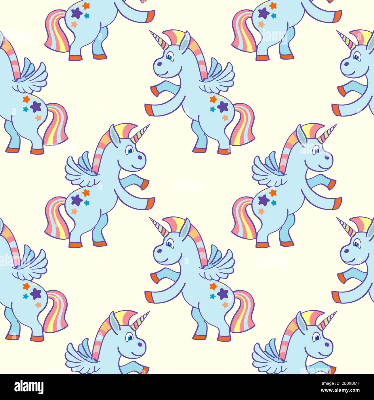 Disegno a mano color pastello unicorni senza cuciture. Illustrazione dello schizzo della fantasia di sfondo Illustrazione Vettoriale