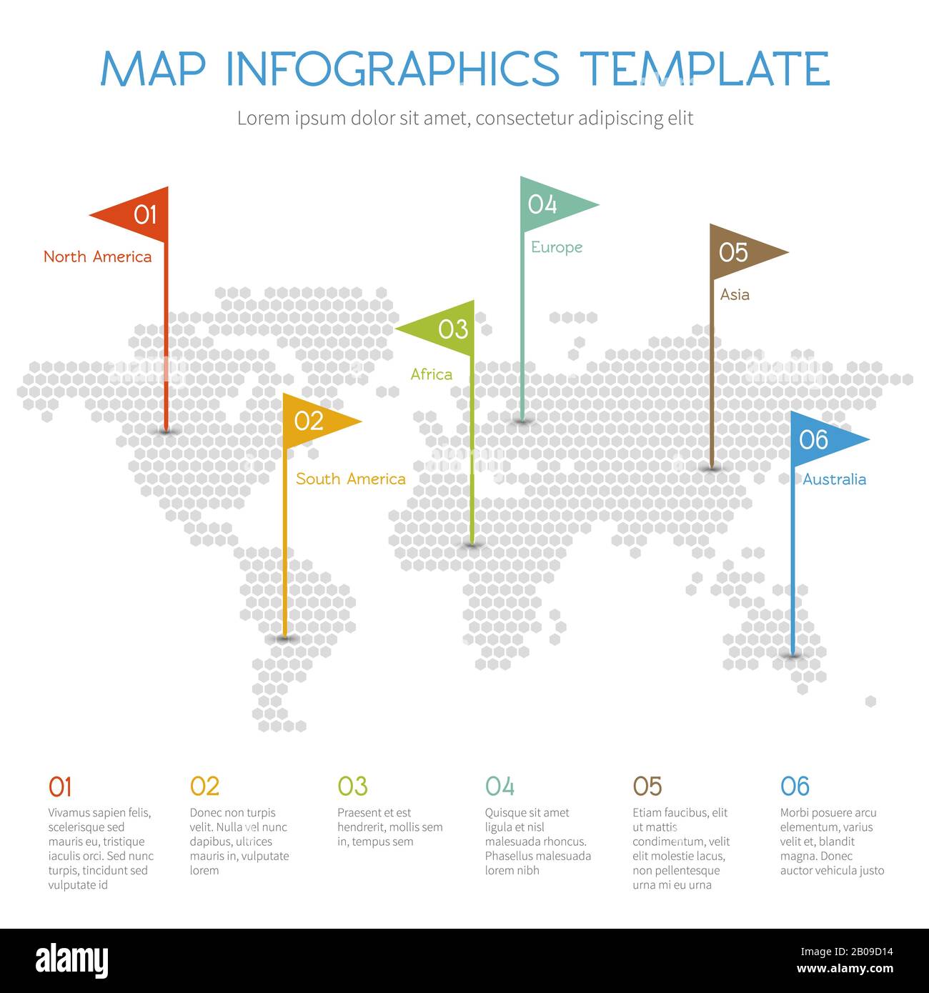 Mappa mondiale dell'esagono. Infografica su Internet Vector con grafici e diagrammi aziendali. Modello di infografica sulla mappa del mondo, illustrazione dell'infografica sul mondo degli affari Illustrazione Vettoriale