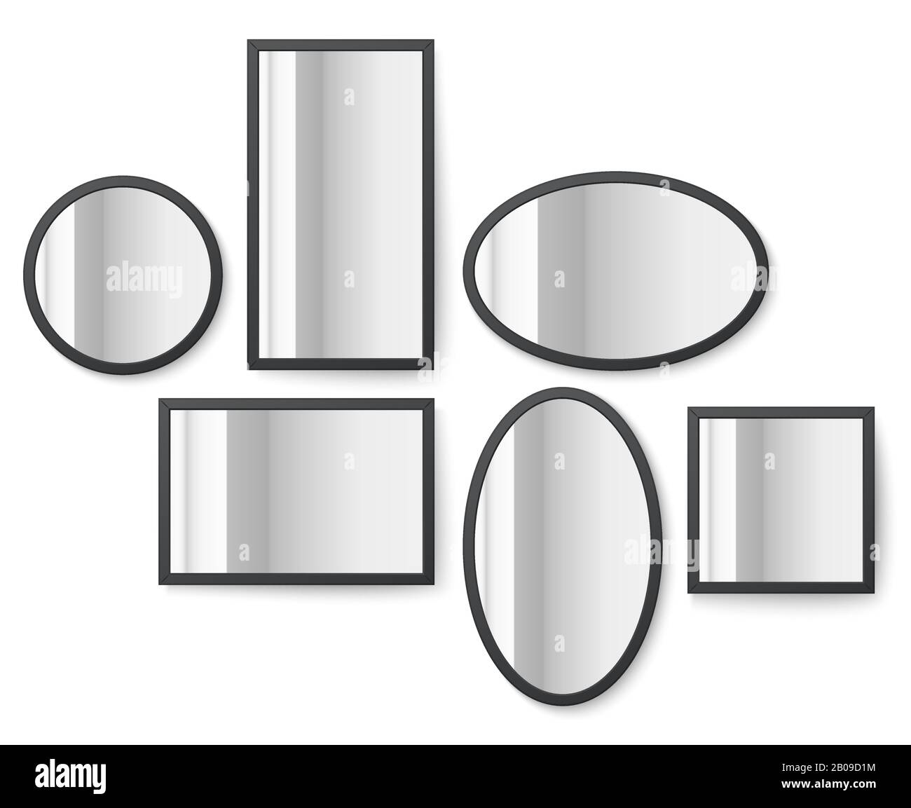 Fotogrammi di foto con immagine vettoriale della superficie a riflessione speculare. Set di cornici fotografiche per la mostra in museo Illustrazione Vettoriale