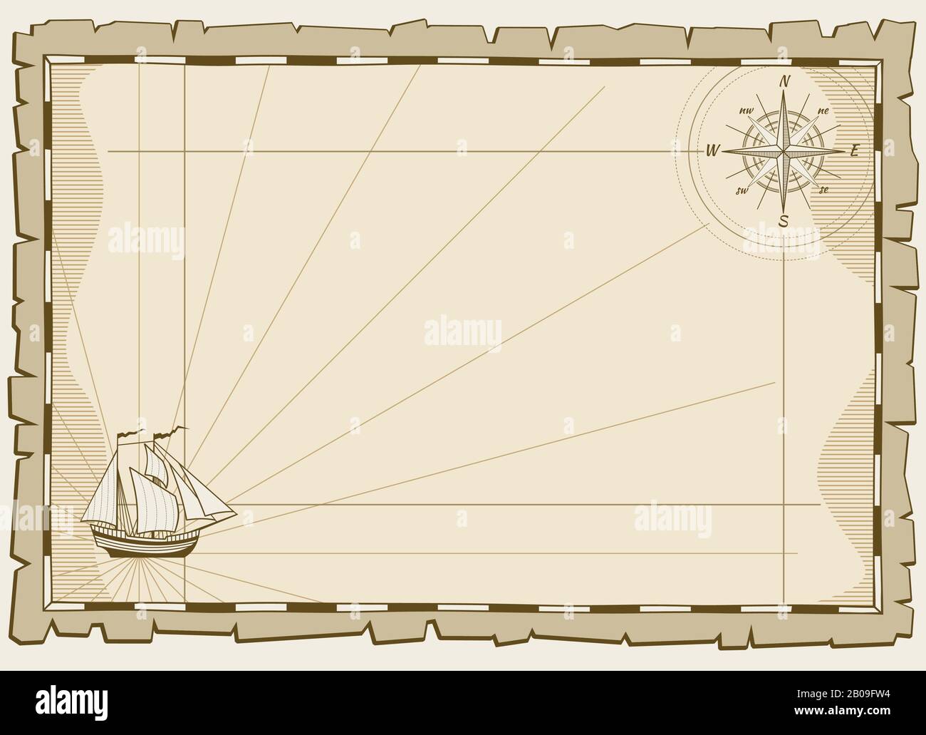 Sfondo del vettore mappa vintage, modello di invito. Illustrazione banner grunge vuota Illustrazione Vettoriale