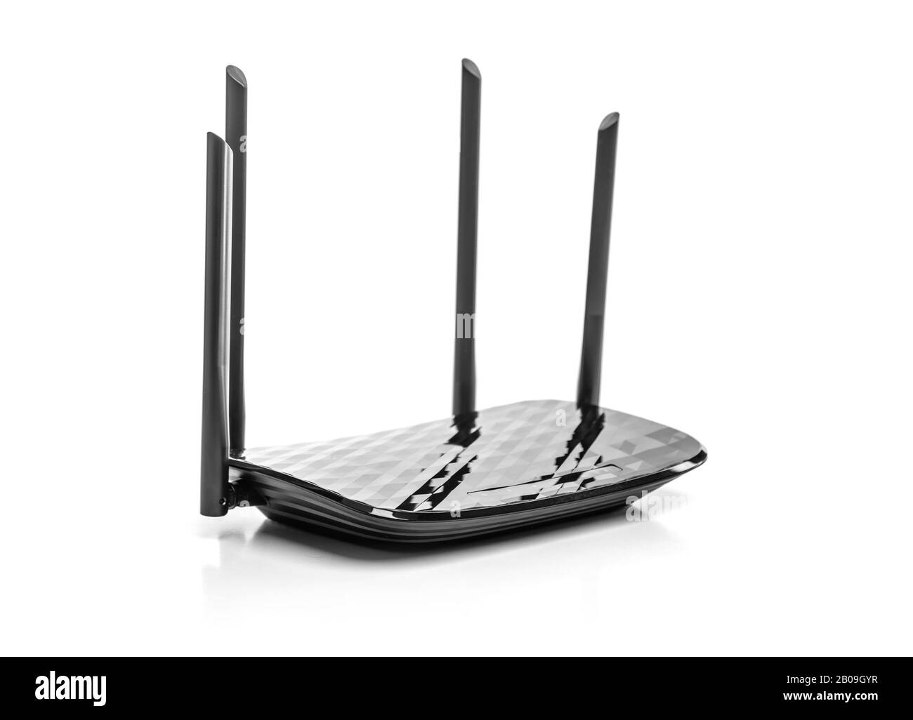 Router nero isolato. Foto Stock
