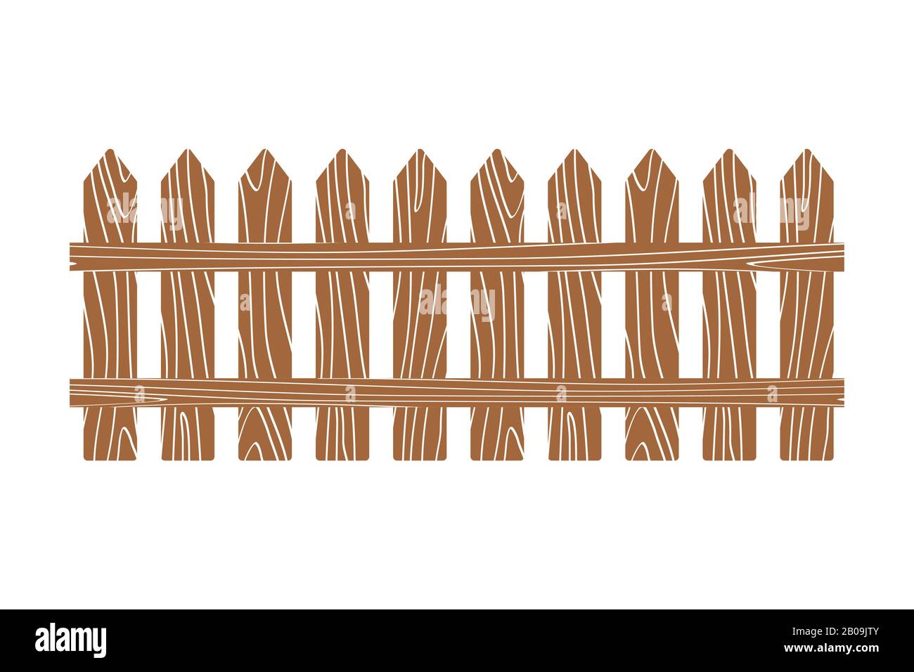 Recinto rurale di legno vettore illustrazione bianco. Recinzione in legno isolata sullo sfondo Illustrazione Vettoriale