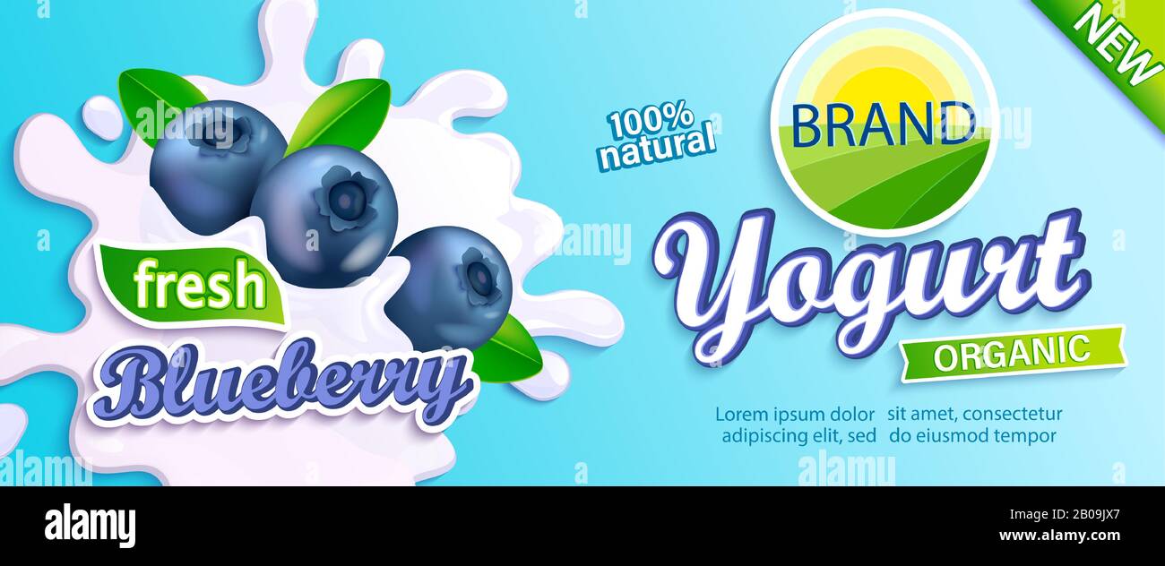 Etichetta yogurt mirtillo per il design. Illustrazione Vettoriale