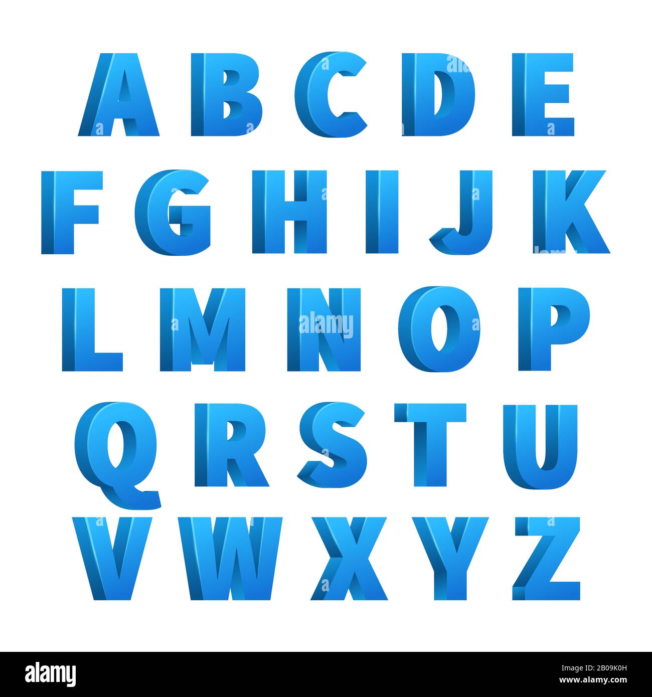 Blu ghiaccio 3d lettere, caratteri, alfabeto, lettere. Disegno vettore alfabetico, illustrazione dell'alfabeto ghiacciato Illustrazione Vettoriale