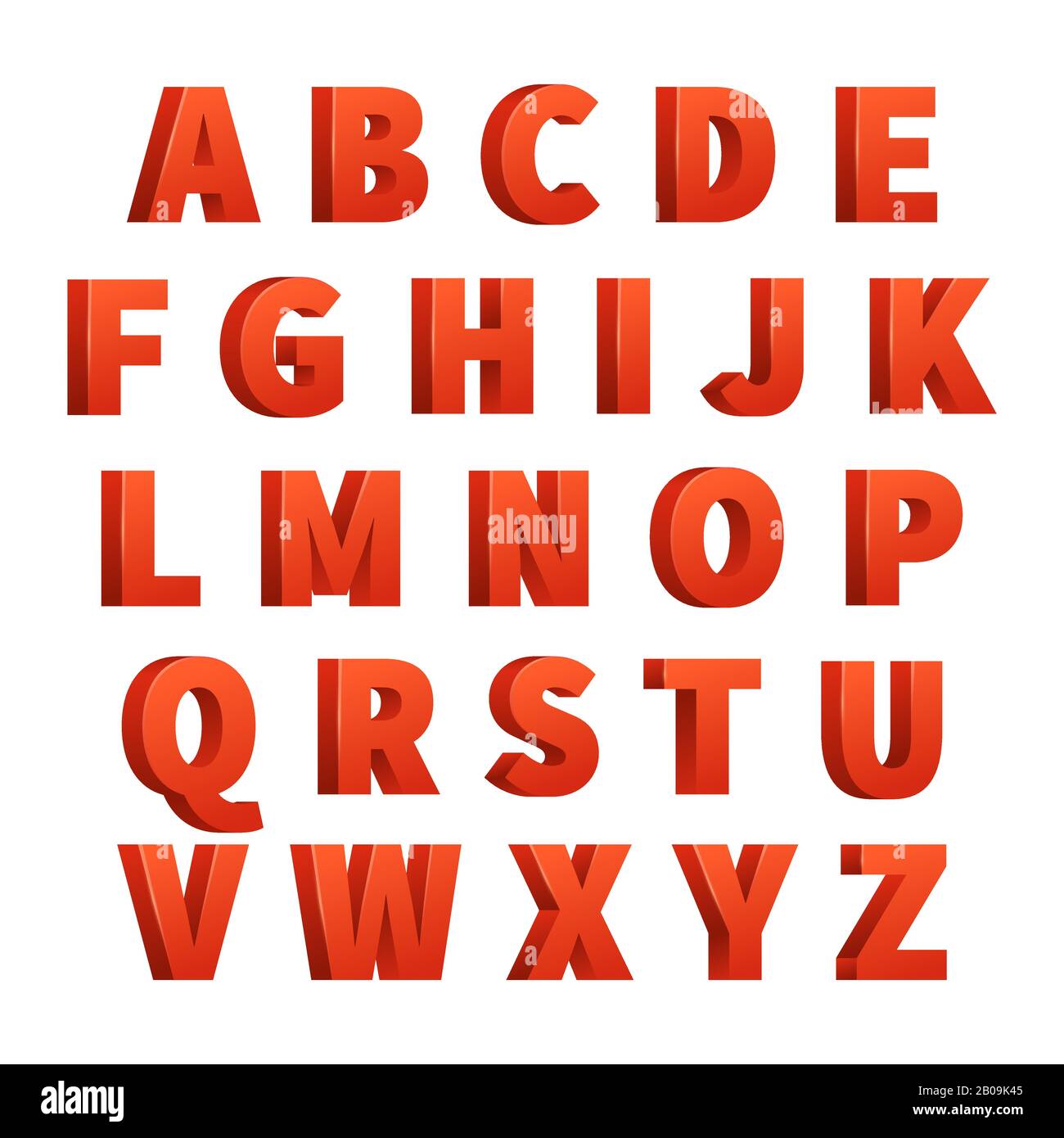 Lettere 3d rosse alfabeto vettoriale, lettere. Disegno di abc rosso per la tipografia, abc lettere vintage per l'illustrazione del manifesto Illustrazione Vettoriale