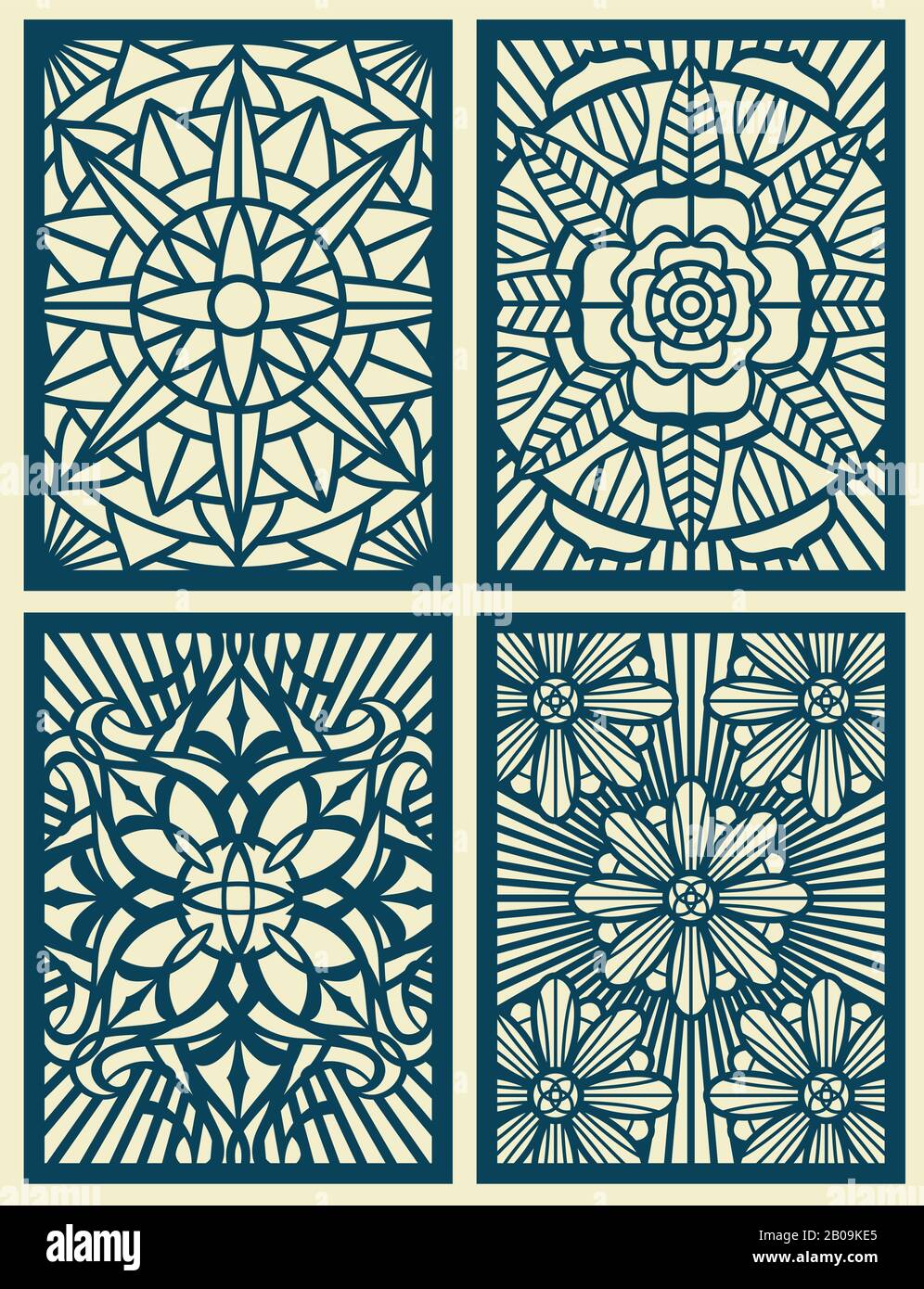 Schede di pattern vettoriali per lavori di taglio laser, pannelli. Disegno  scolpito in legno. Illustrazione del motivo floreale Immagine e Vettoriale  - Alamy