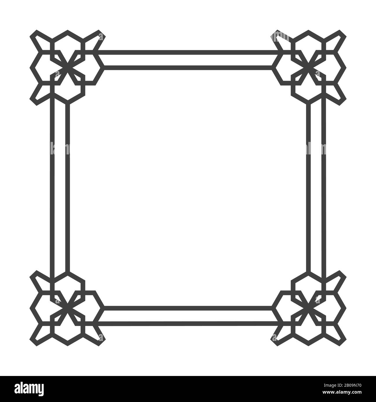 Cornice vettoriale retro quadrata asiatica in bianco e nero. Illustrazione dell'ornamento Illustrazione Vettoriale