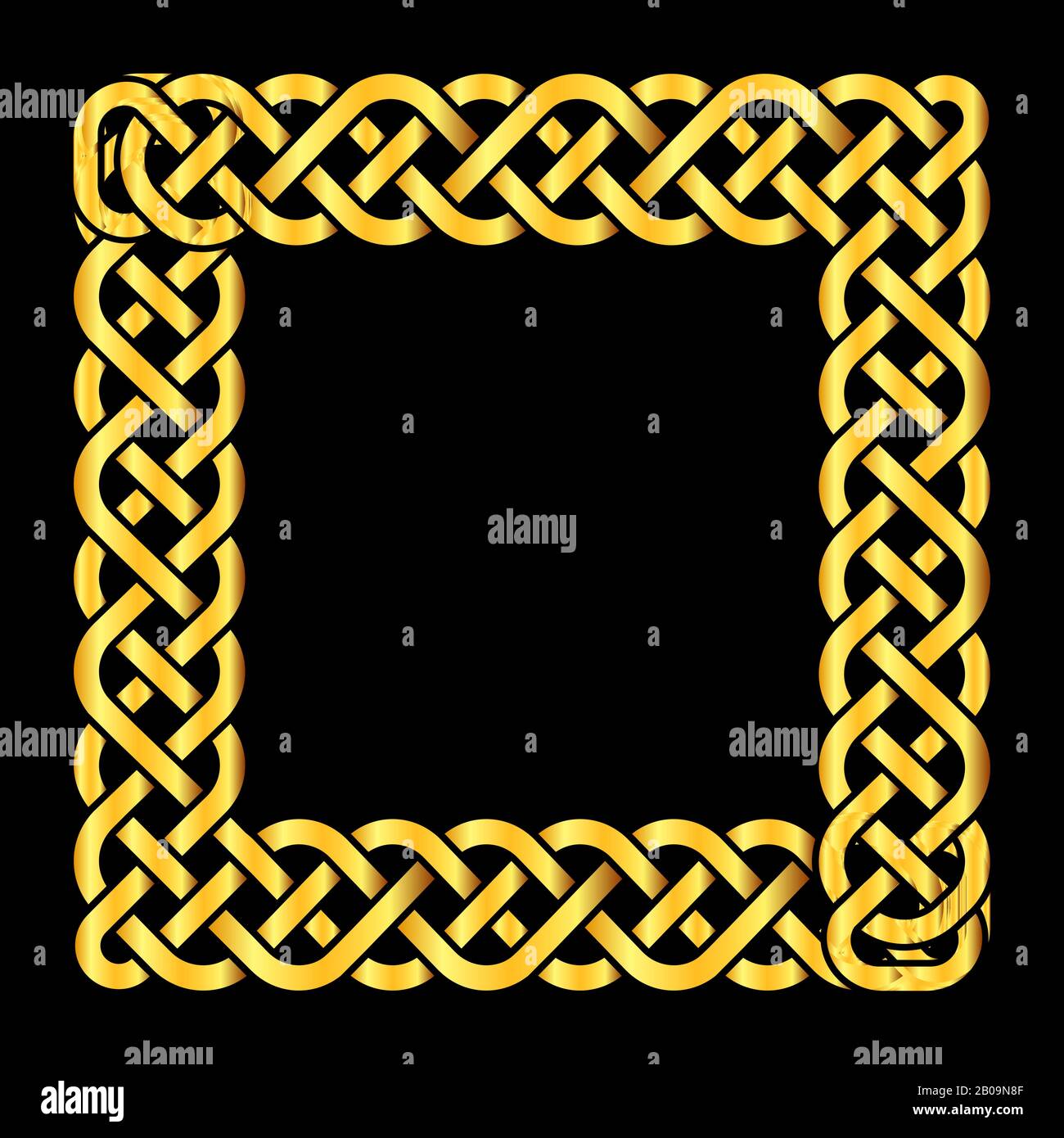 Riquadro vettoriale nodi celtici dorati quadrati. Illustrazione isolata dell'elemento di decorazione Illustrazione Vettoriale