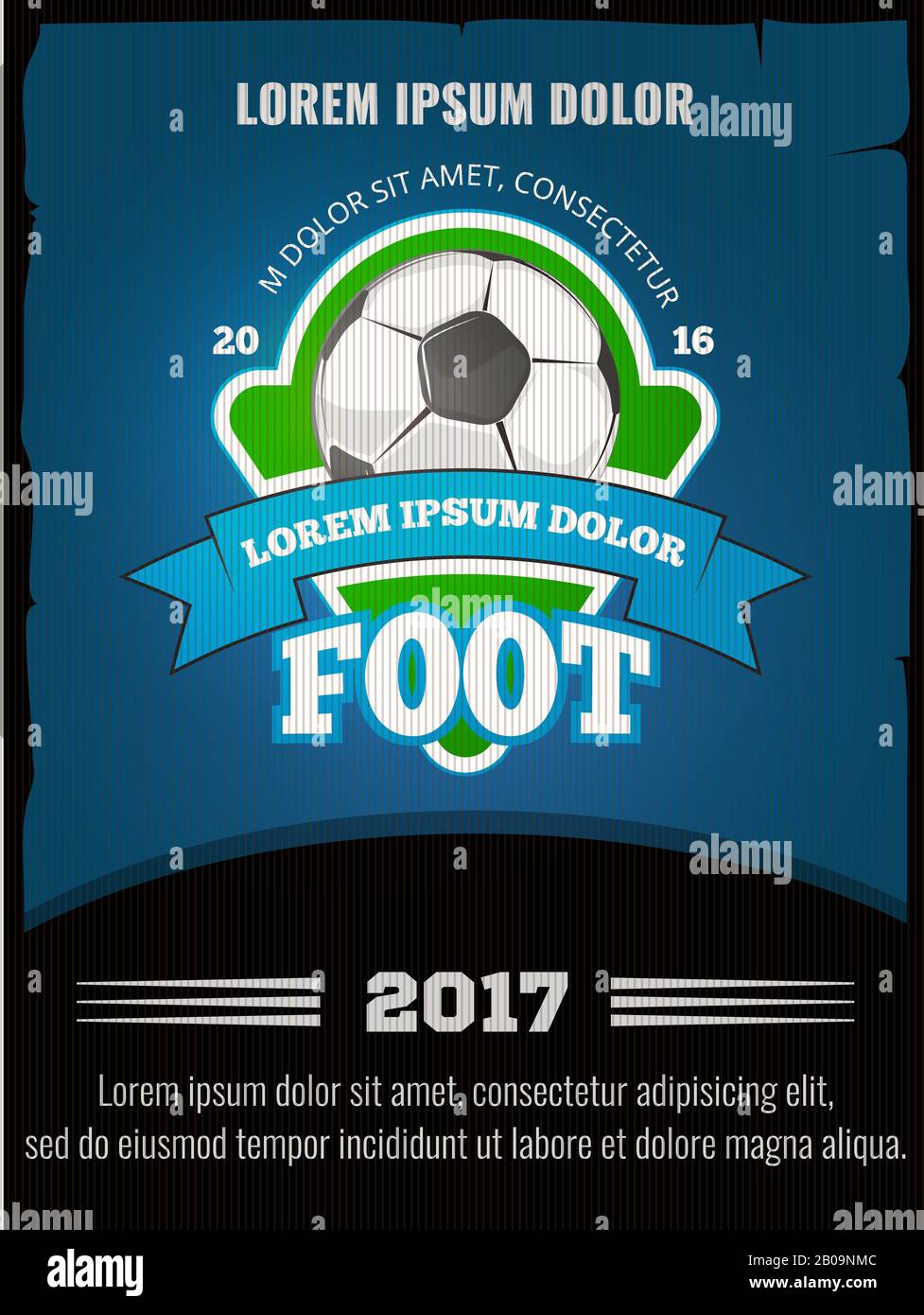 Calcio, modello del manifesto del vettore di calcio. Illustrazione di banner sportivo di competizione Illustrazione Vettoriale