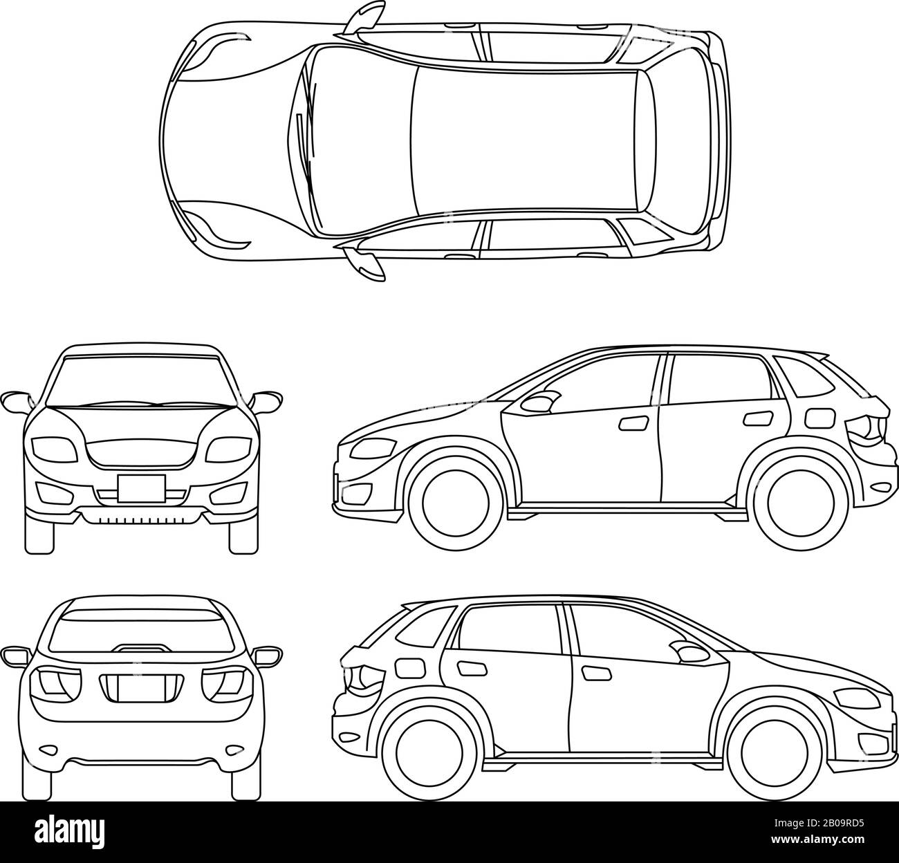 Fuoristrada suv auto outline veicolo vettoriale. suv modello di auto, illustrazione dello schema di progetto di automobile di suv Illustrazione Vettoriale