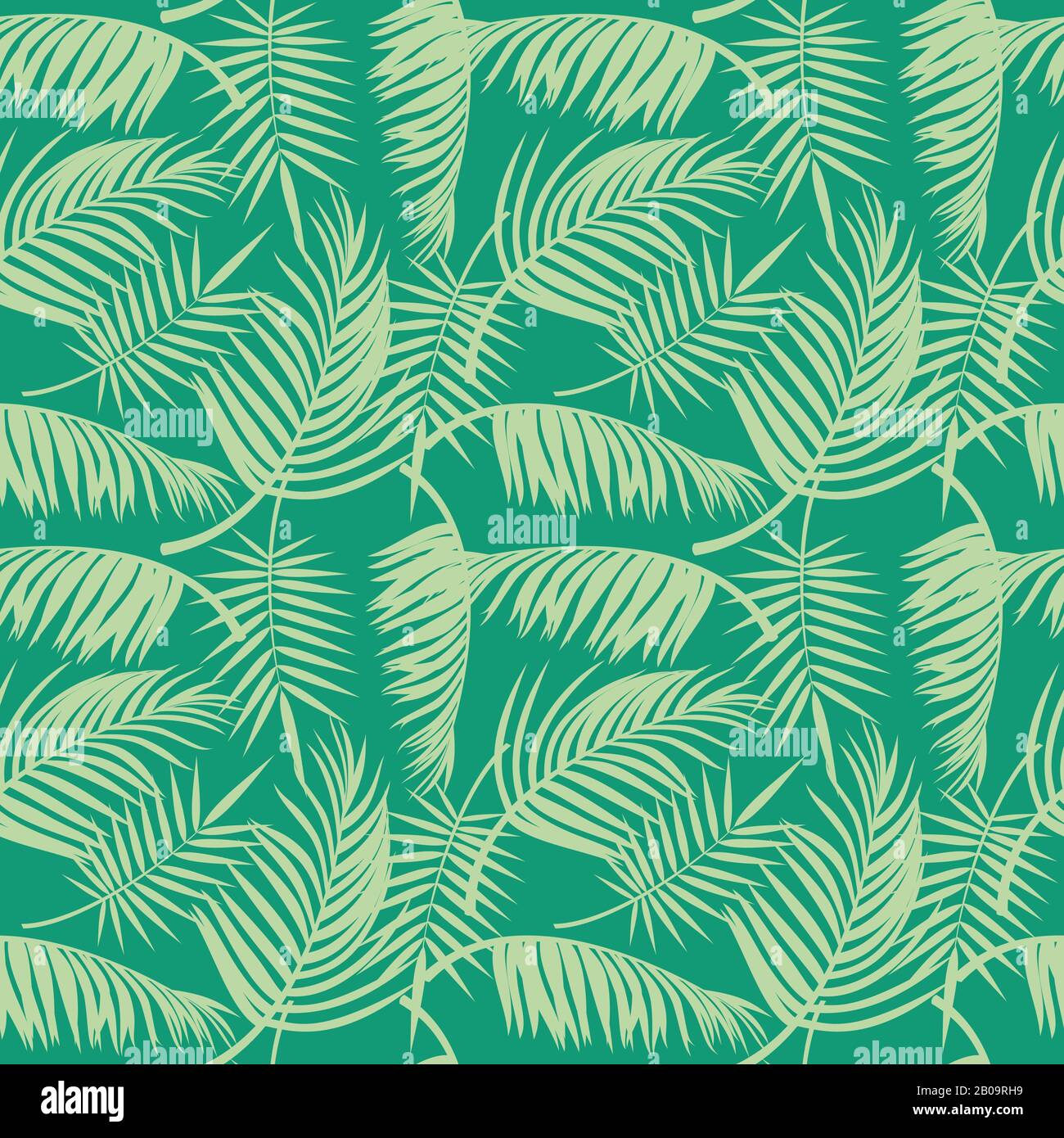 Vector Beach senza cuciture con foglie di palme tropicali. Sfondo con palma da albero, illustrazione di albero esotico giungla Illustrazione Vettoriale