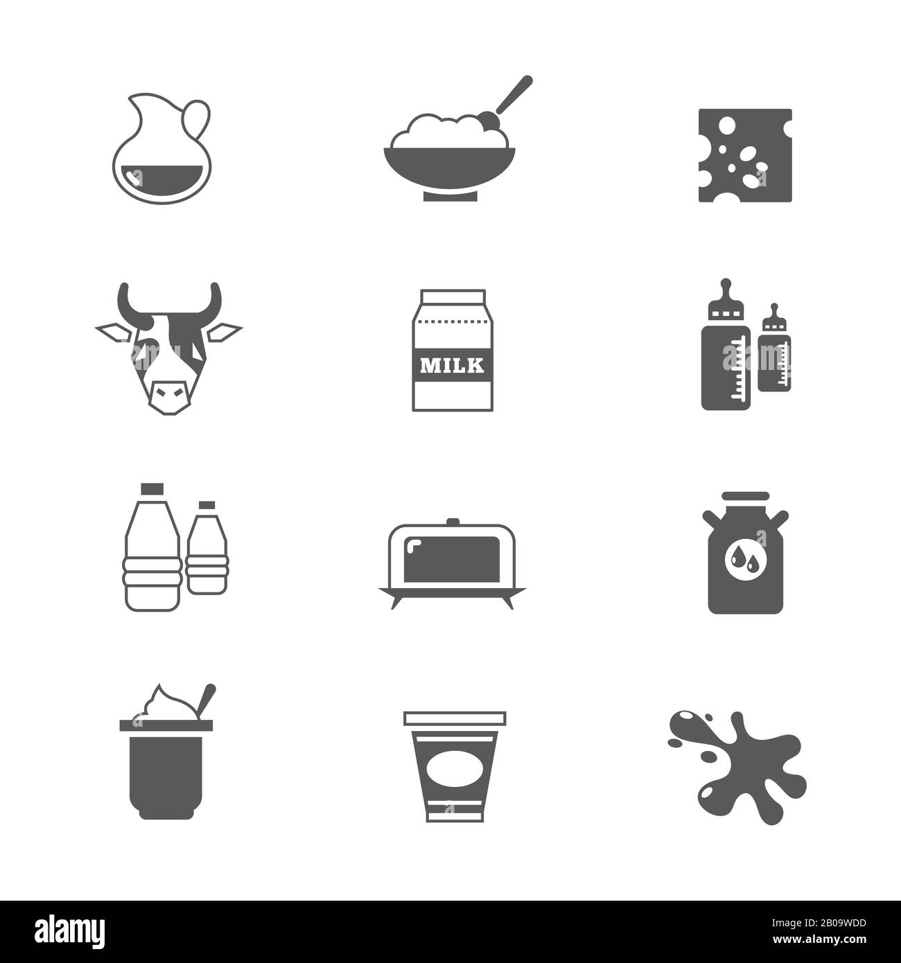Set di icone per i prodotti del diario e i vettori del latte. Illustrazione di prodotti lattiero-caseari sani Illustrazione Vettoriale