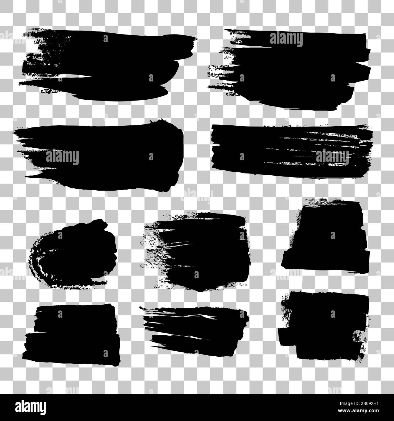 Set di vettori per tratti pennello ruvidi neri grunge. Pennello astratto nero ruvido, illustrazione della collezione di pennello tratto Illustrazione Vettoriale