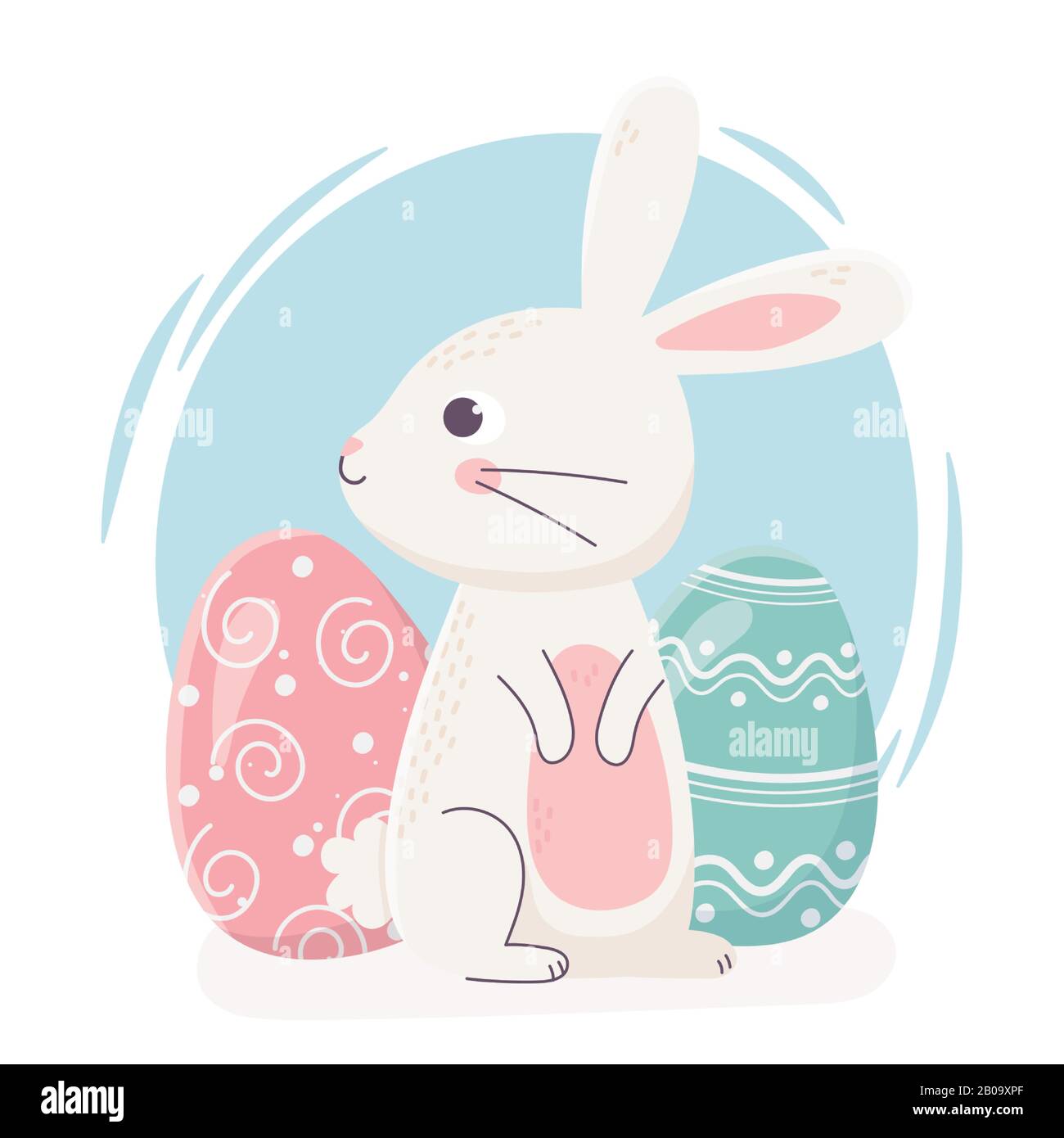 felice pasqua carino coniglio guardando lato con uova decorazione celebrazione vettore illustrazione Illustrazione Vettoriale