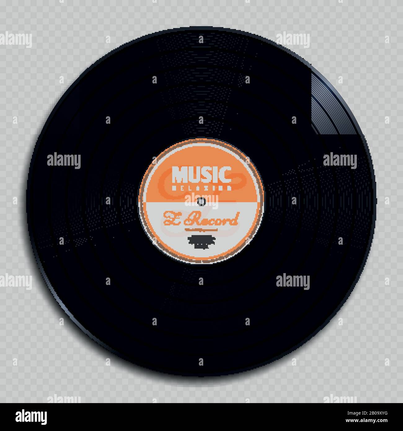 Disco audio analogico in vinile vintage isolato su sfondo trasparente illustrazione vettoriale. Disco audio in plastica classico per grammaticali Illustrazione Vettoriale