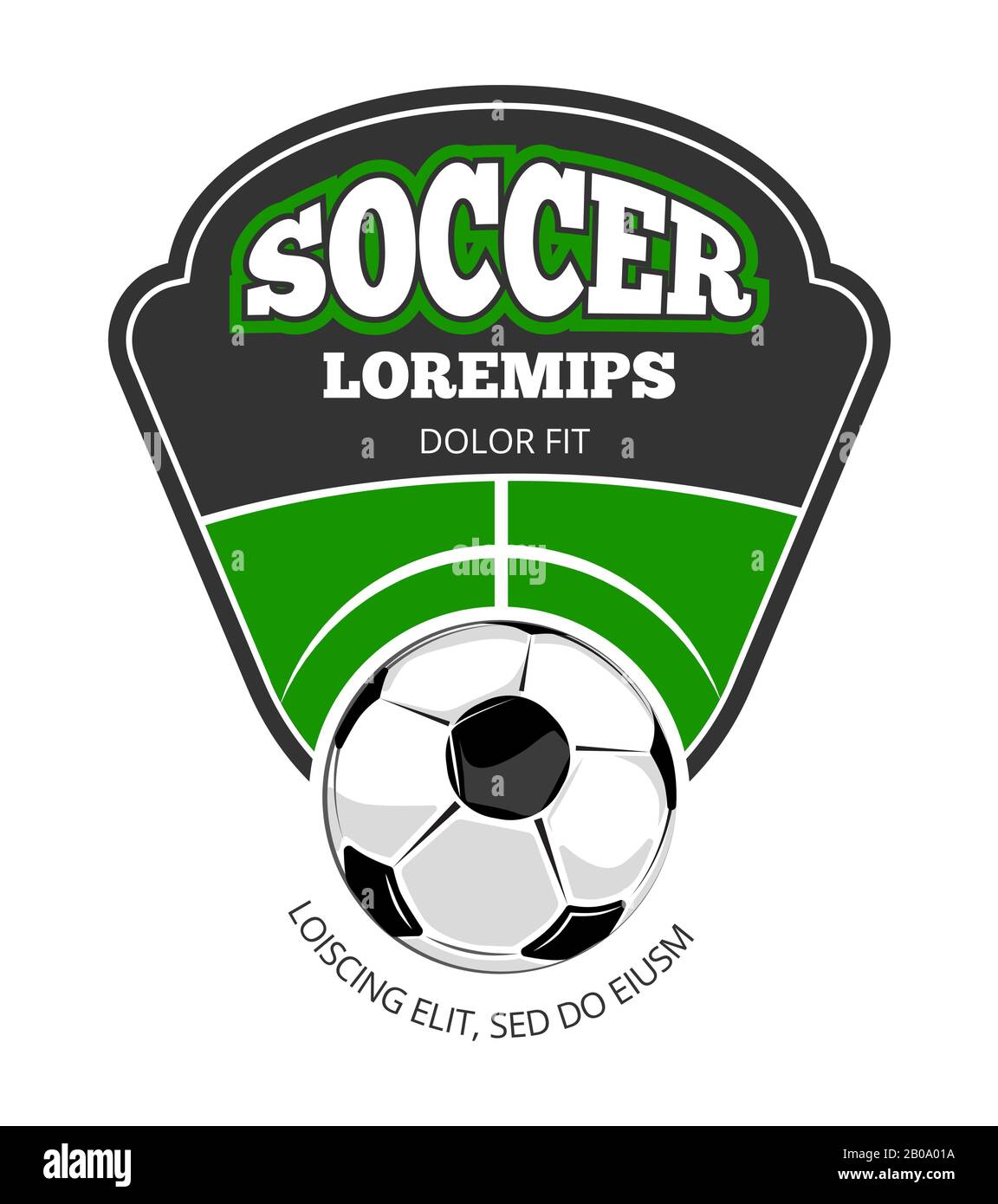 Modello del logo del vettore del club di calcio bianco isolato. Illustrazione del logotipo della squadra di calcio Illustrazione Vettoriale