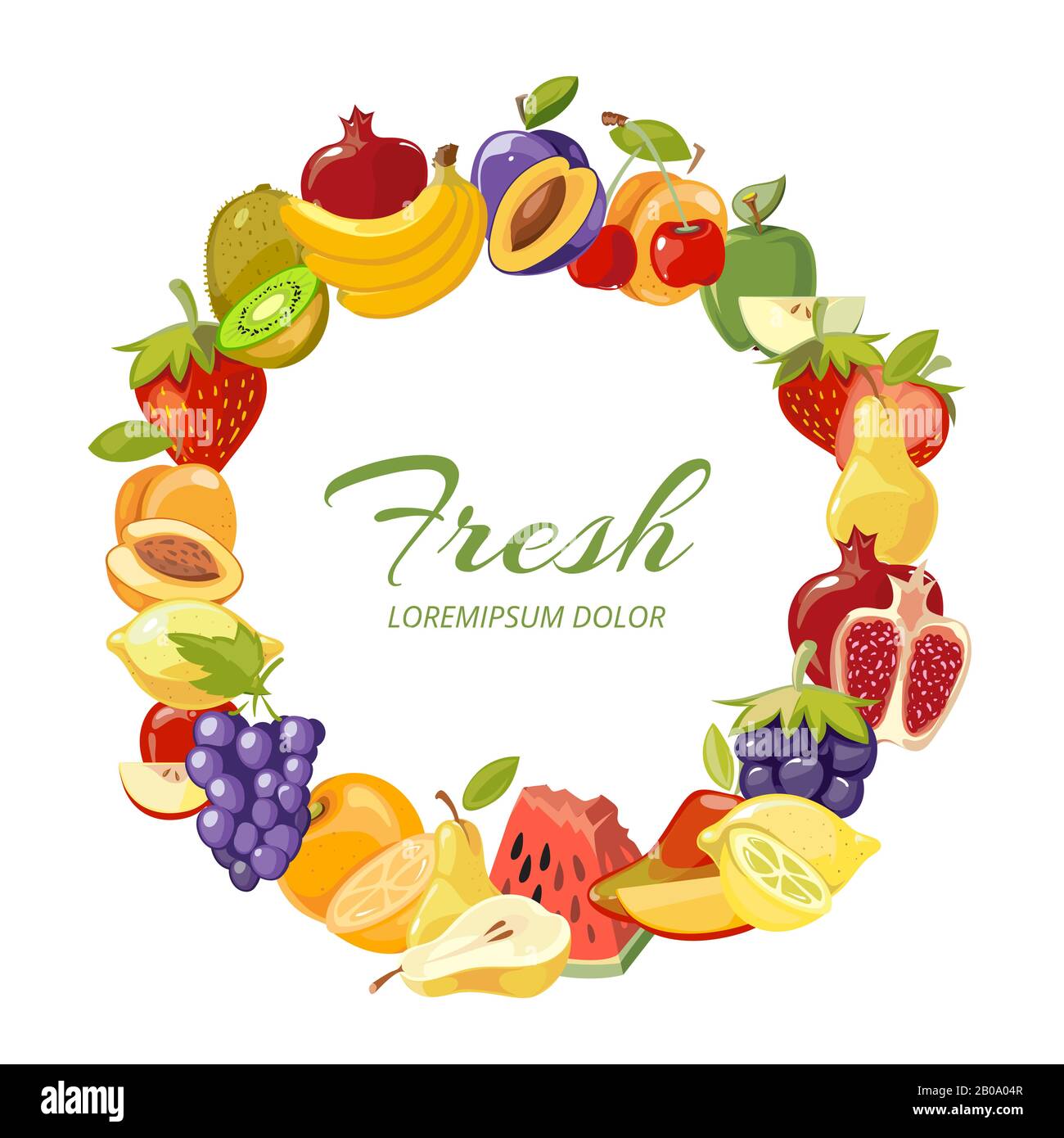 Frutti sparsi sano mangiare vettore frame isolato su sfondo bianco illustrazione Illustrazione Vettoriale