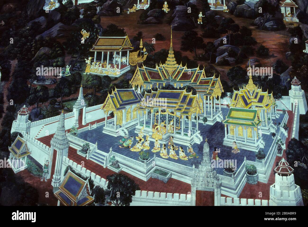 THAILANDIA, BANGKOK, GRAND PALACE, MURALES PARETE DEL CHIOSTRO Foto Stock