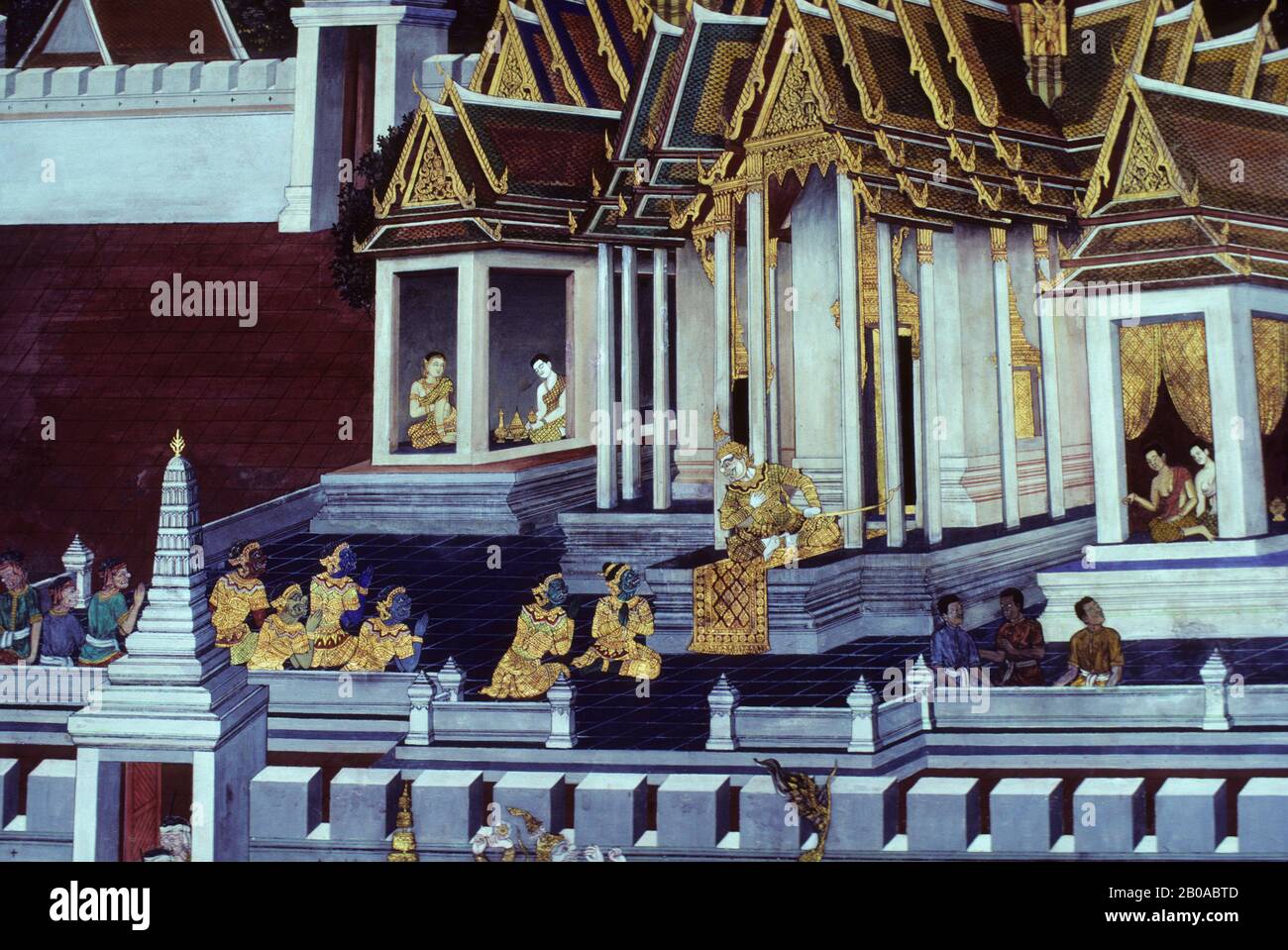 THAILANDIA, BANGKOK, GRAND PALACE, MURALES PARETE DEL CHIOSTRO Foto Stock