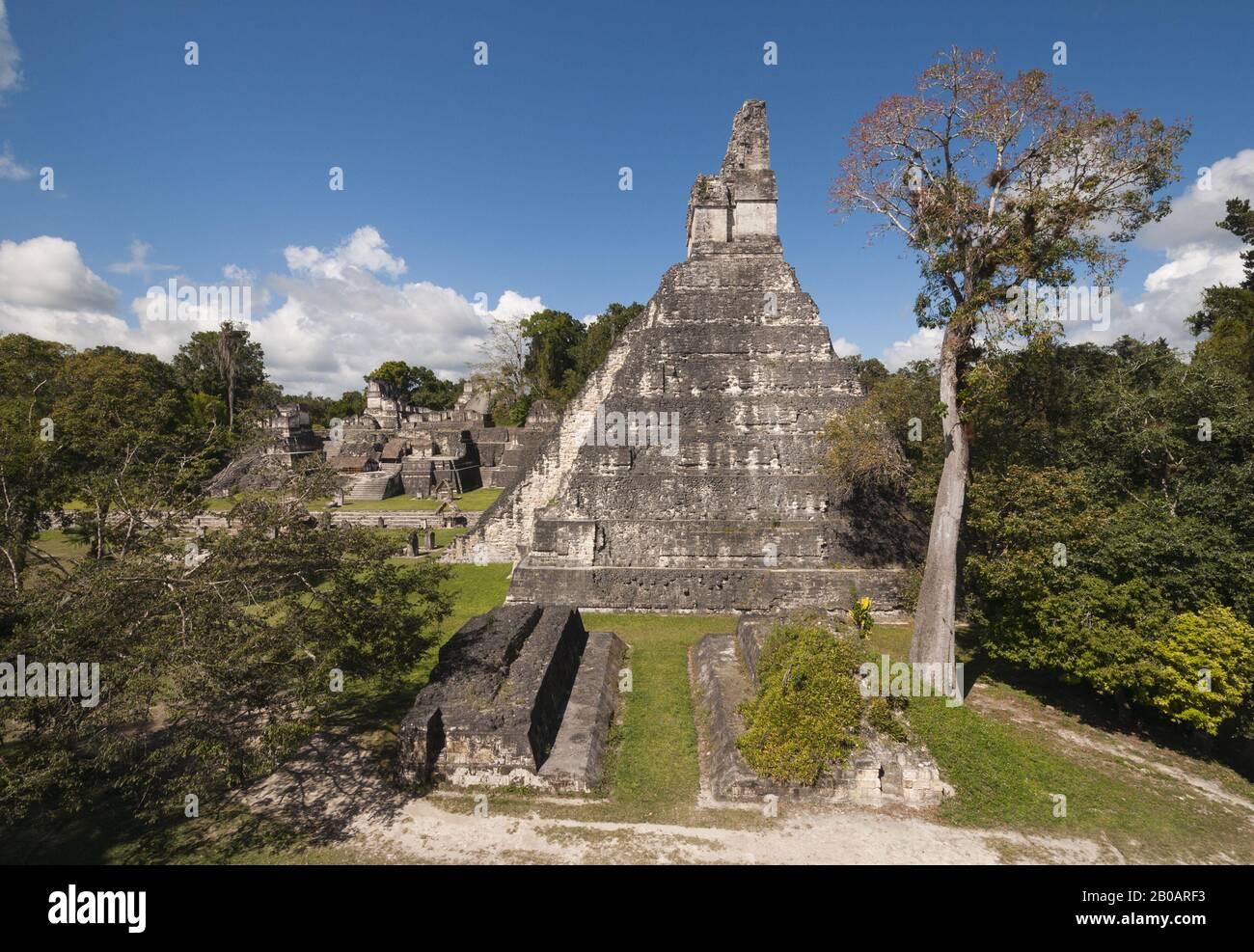 Guatemala, Parco Nazionale di Tikal, Gran Plaza, Templo i, Tempio della Grande Jaguar, 734 DC; Patrimonio Mondiale dell'UNESCO Foto Stock