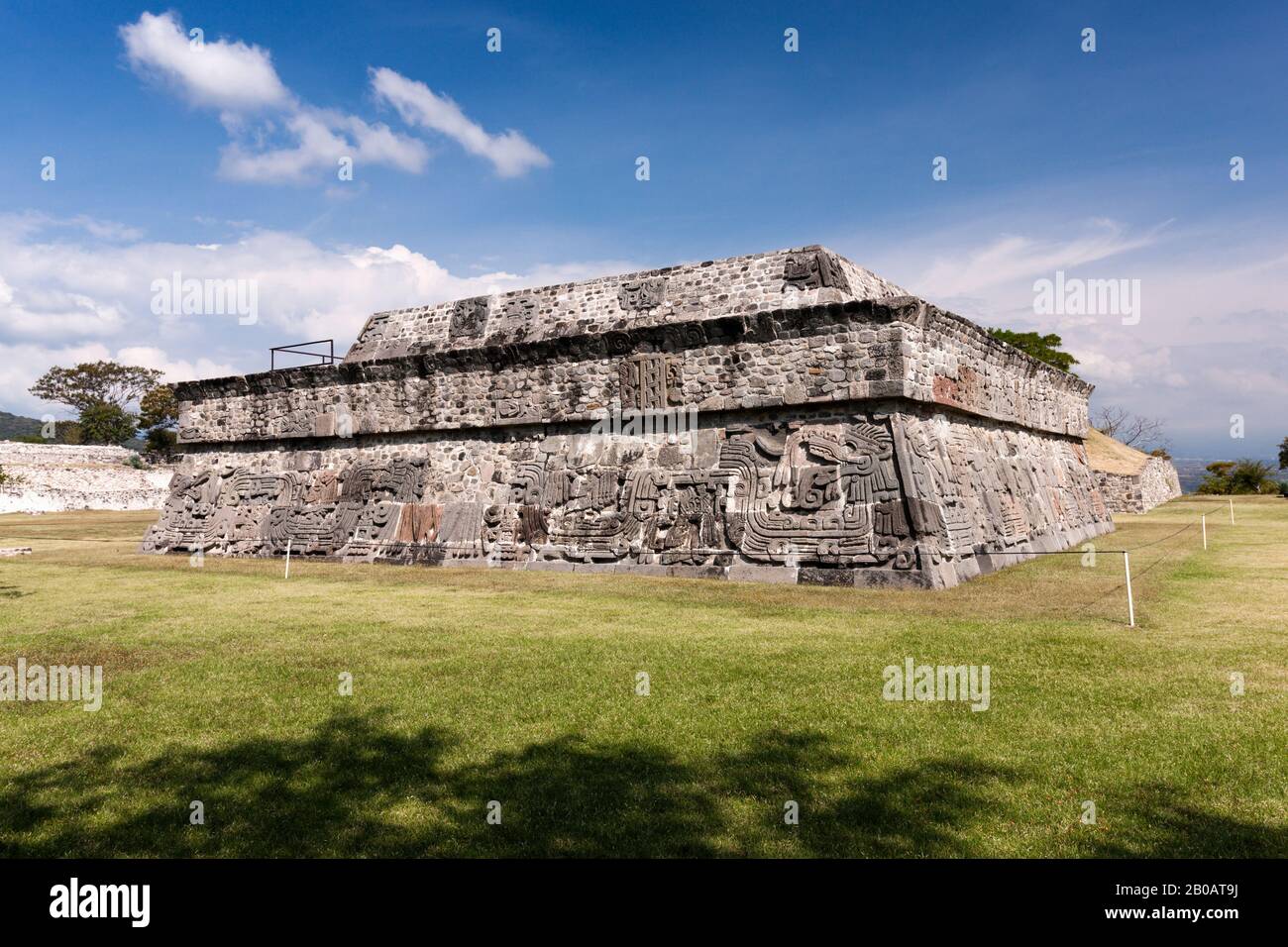 Tempio del Serpente piumato, sito archeologico di Xochicalco, Morelos, Messico, America centrale Foto Stock