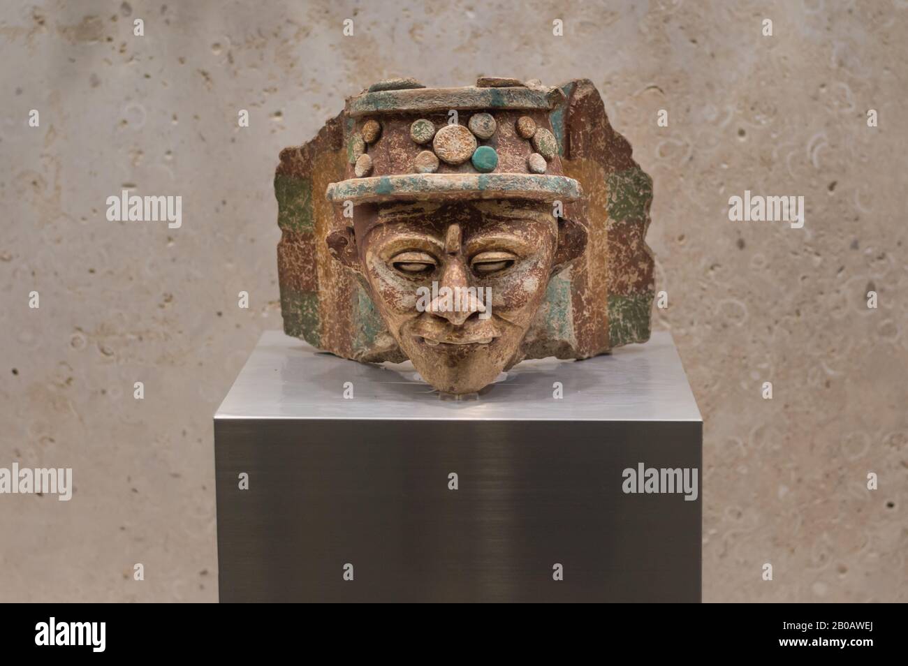 Maya Deity Incentse Burner trovato a Mayapan. Maya World Museum, Merida, Yucatan, Messico. Foto Stock