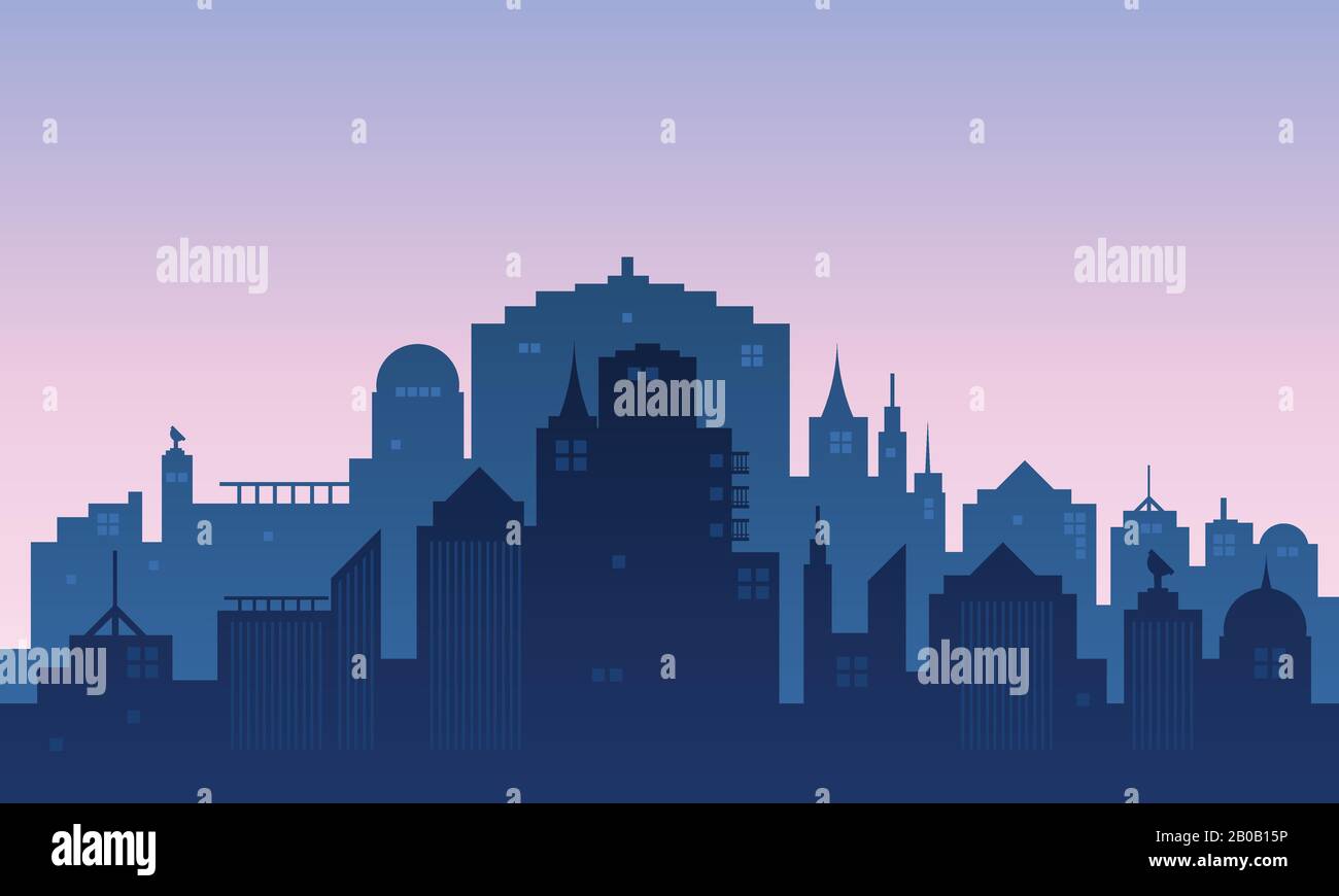 Panorama silhouette di una città nel tardo pomeriggio Illustrazione Vettoriale