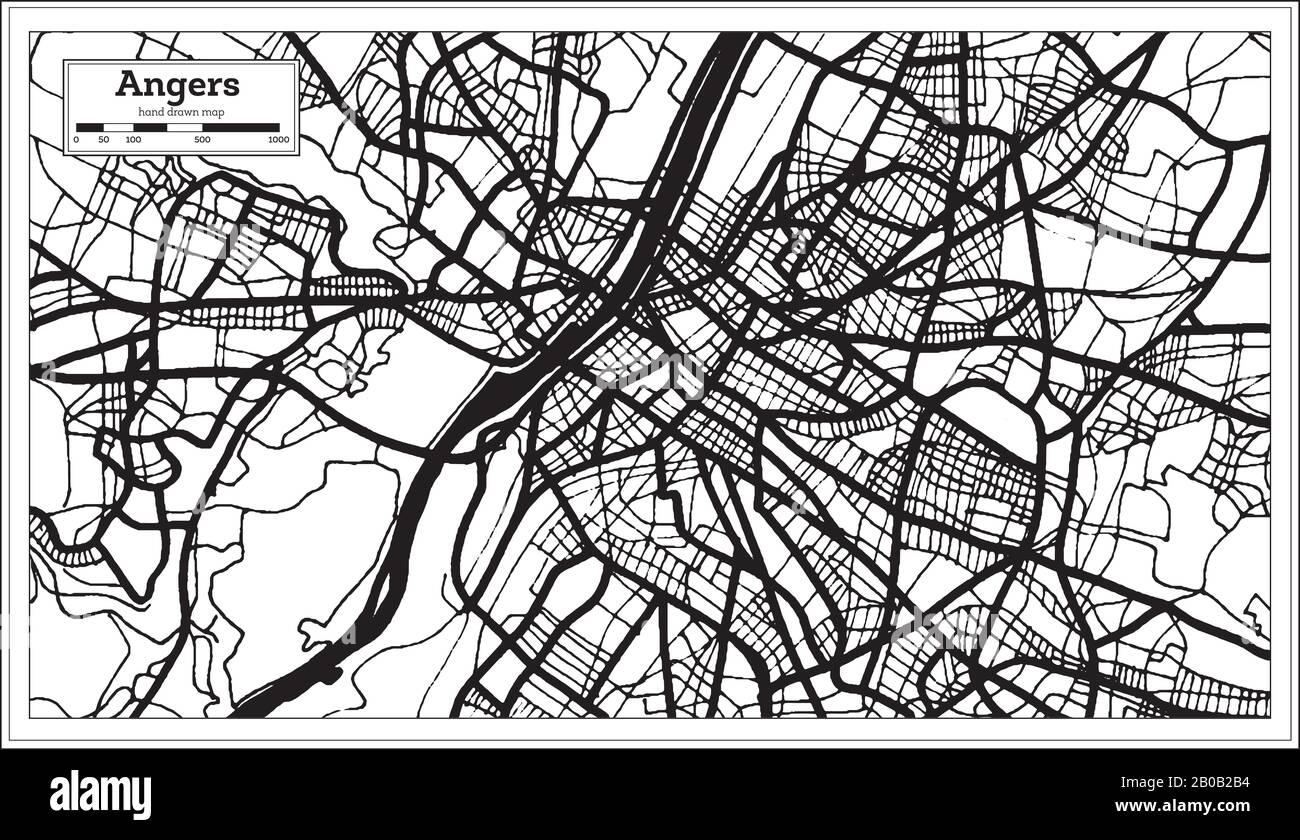 Angers France Mappa In Bianco E Nero Colore. Illustrazione Vettoriale. Mappa Del Contorno. Illustrazione Vettoriale