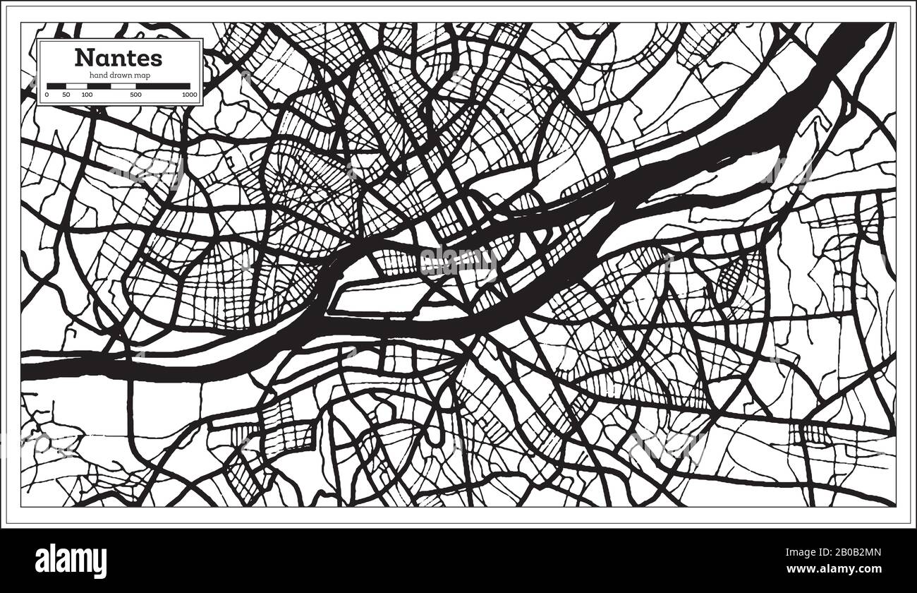 Nantes France Mappa In Bianco E Nero Colore. Illustrazione Vettoriale. Mappa Del Contorno. Illustrazione Vettoriale