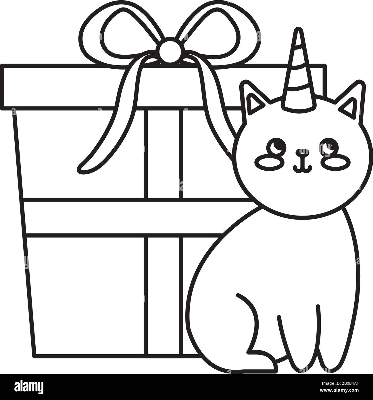 cute gatto unicorno con icona scatola regalo Illustrazione Vettoriale